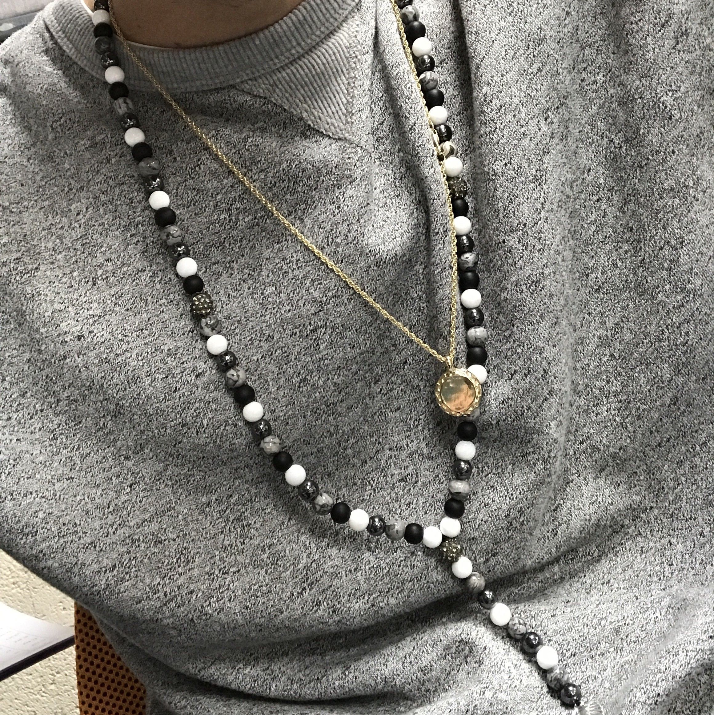 Hamsa / Pink & Black - Gemstone Necklace - Image 2