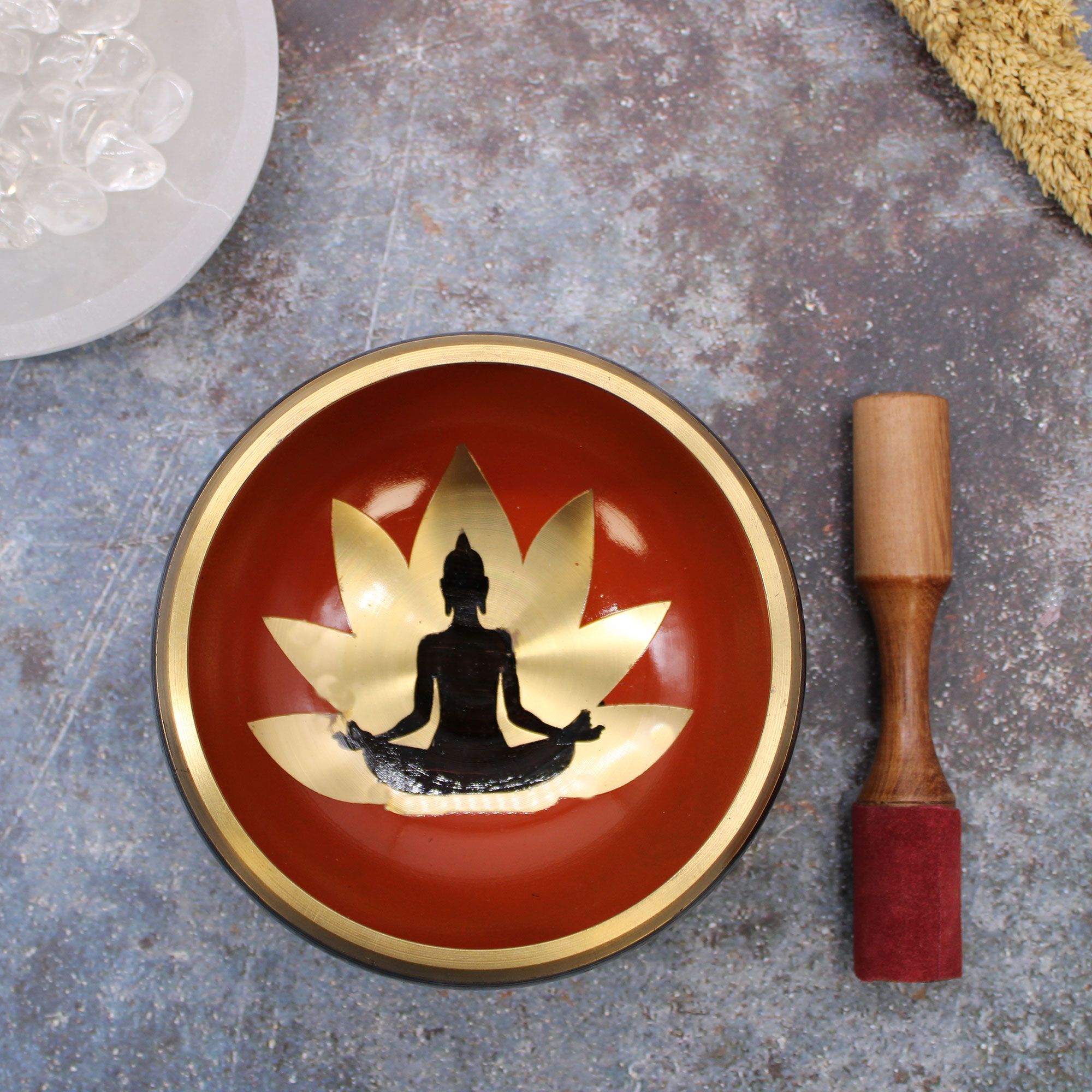 Lrg Buddha Singing Bowl Set- Black/Orange 14cm - Image 5