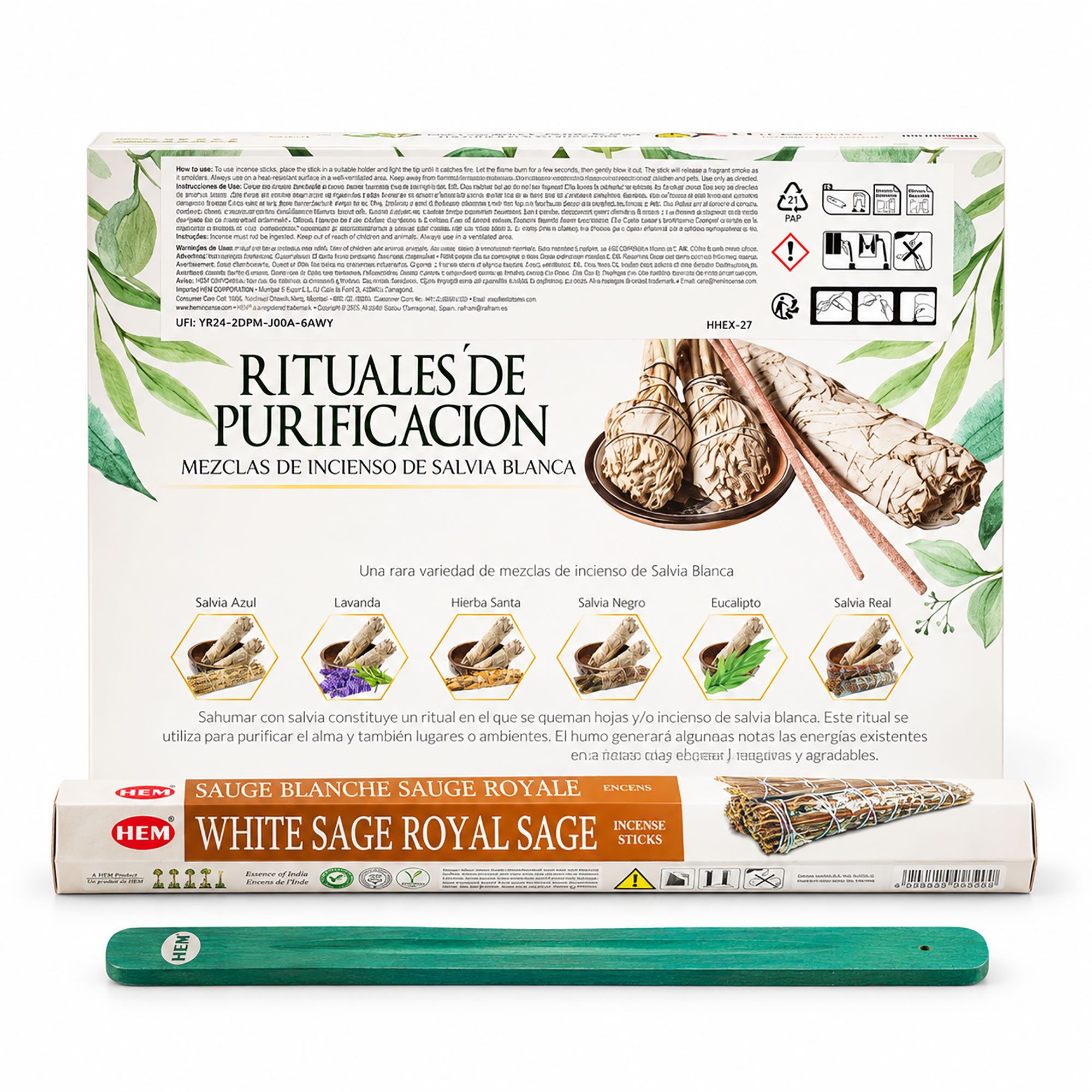 HEM Hexagonal Incense - White Sage Collection & Ashcatcher (asst pack 6) - Image 3