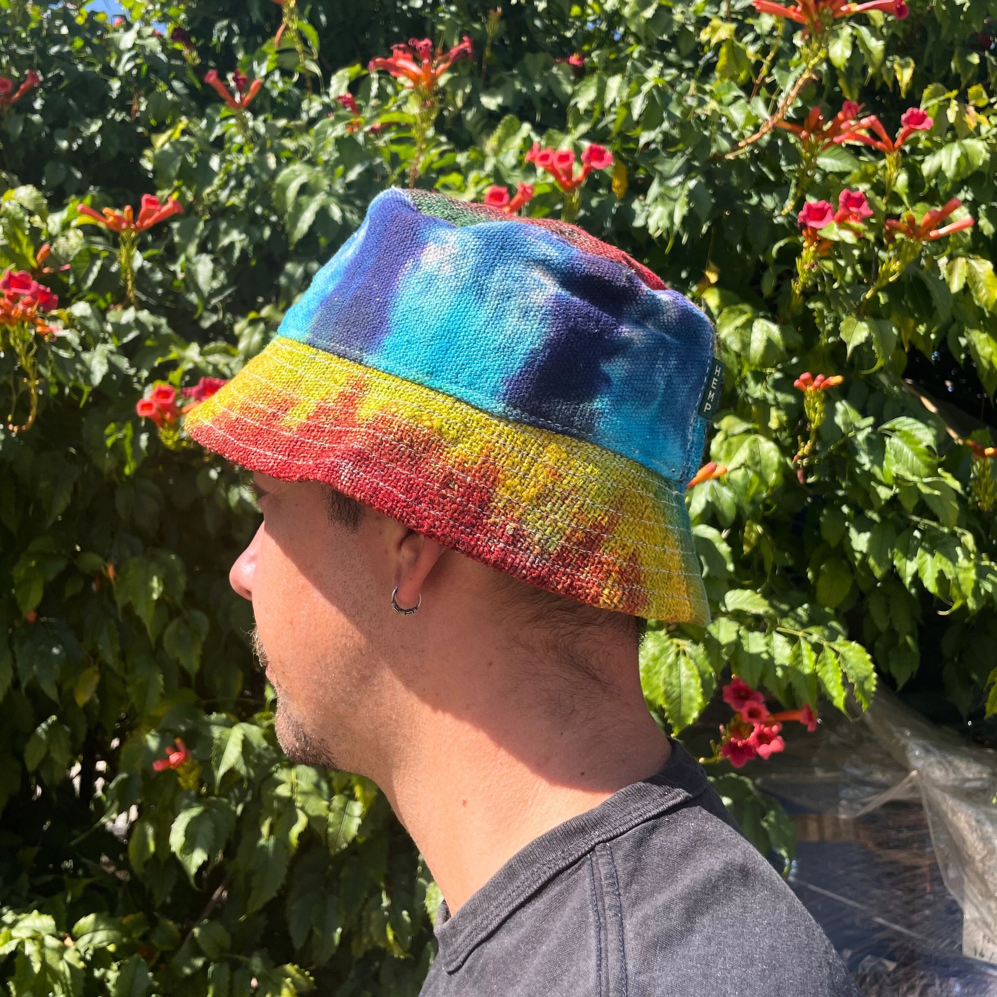Patched Hemp & Cotton Boho Festival Hat - Tiedye - Image 3