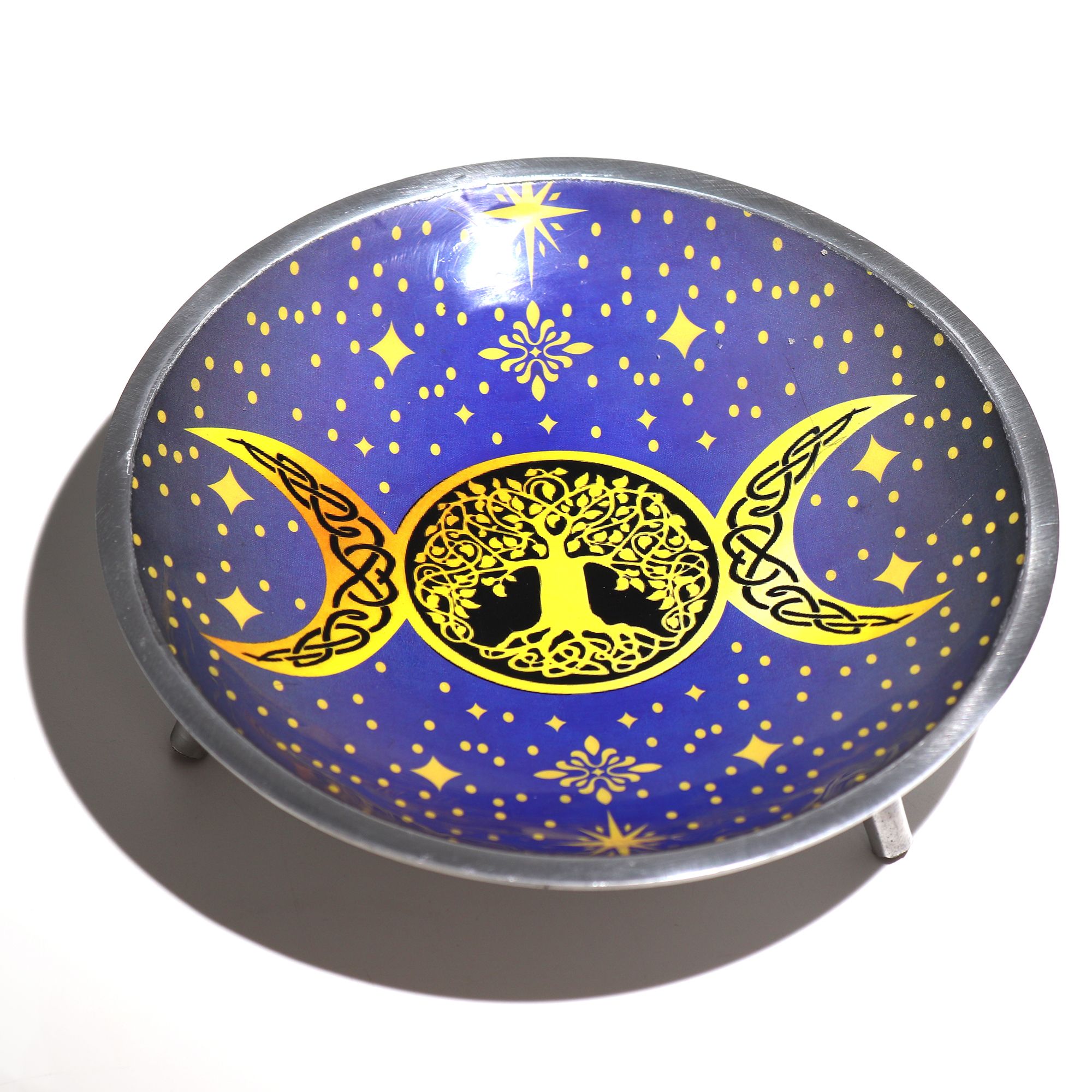 Triple Leg Enamelled Offering Plate - Purple Triple Moon - Image 3
