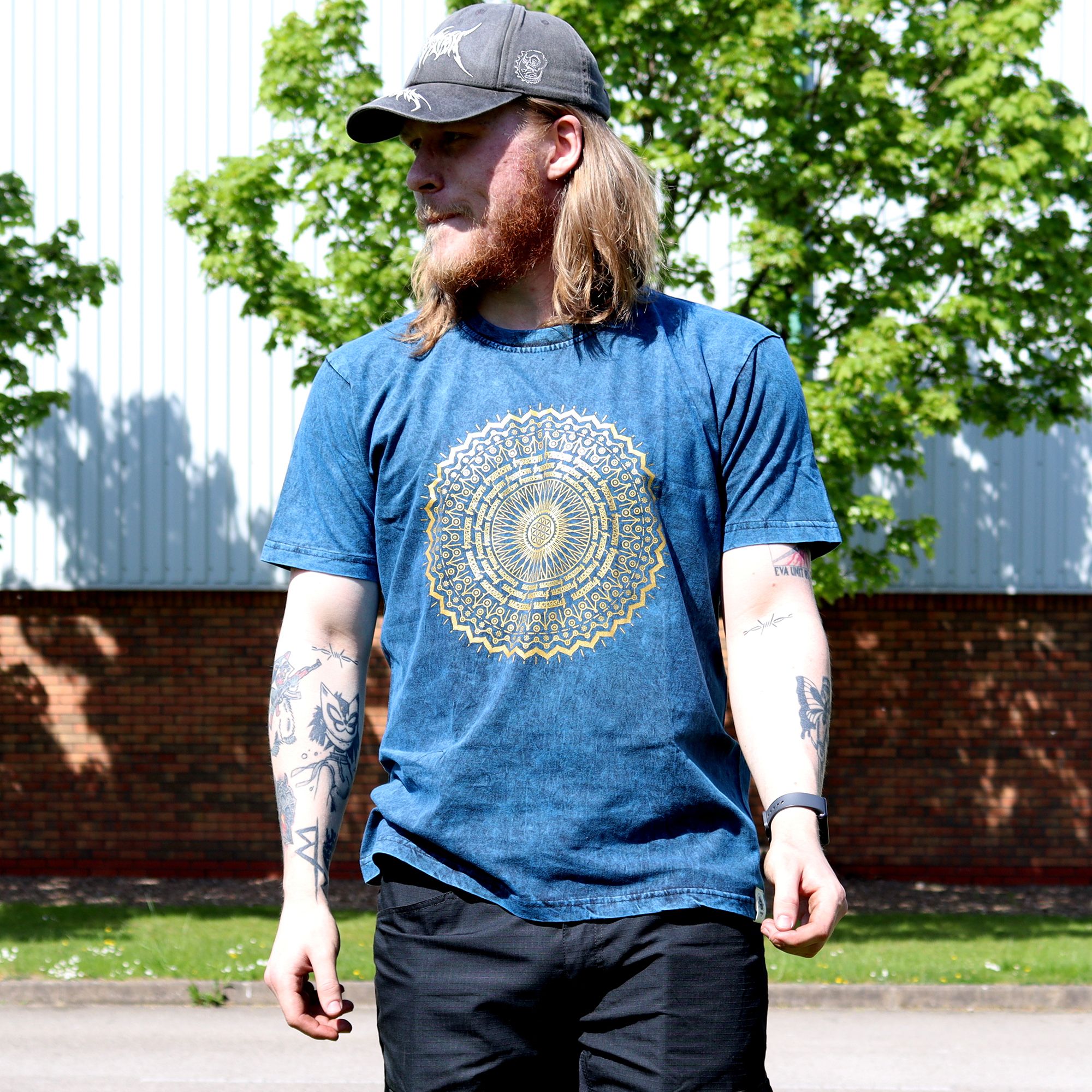 Nomad Sari Stonewashed Cotton T-Shirt – Mandala – Blue – Large - Image 2
