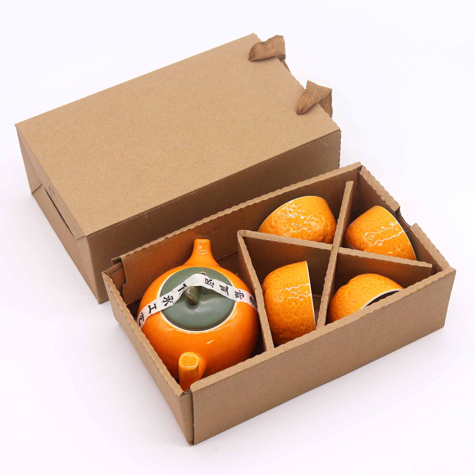 Herbal Orange Teapot Set - Pot & Four Cups - Image 4