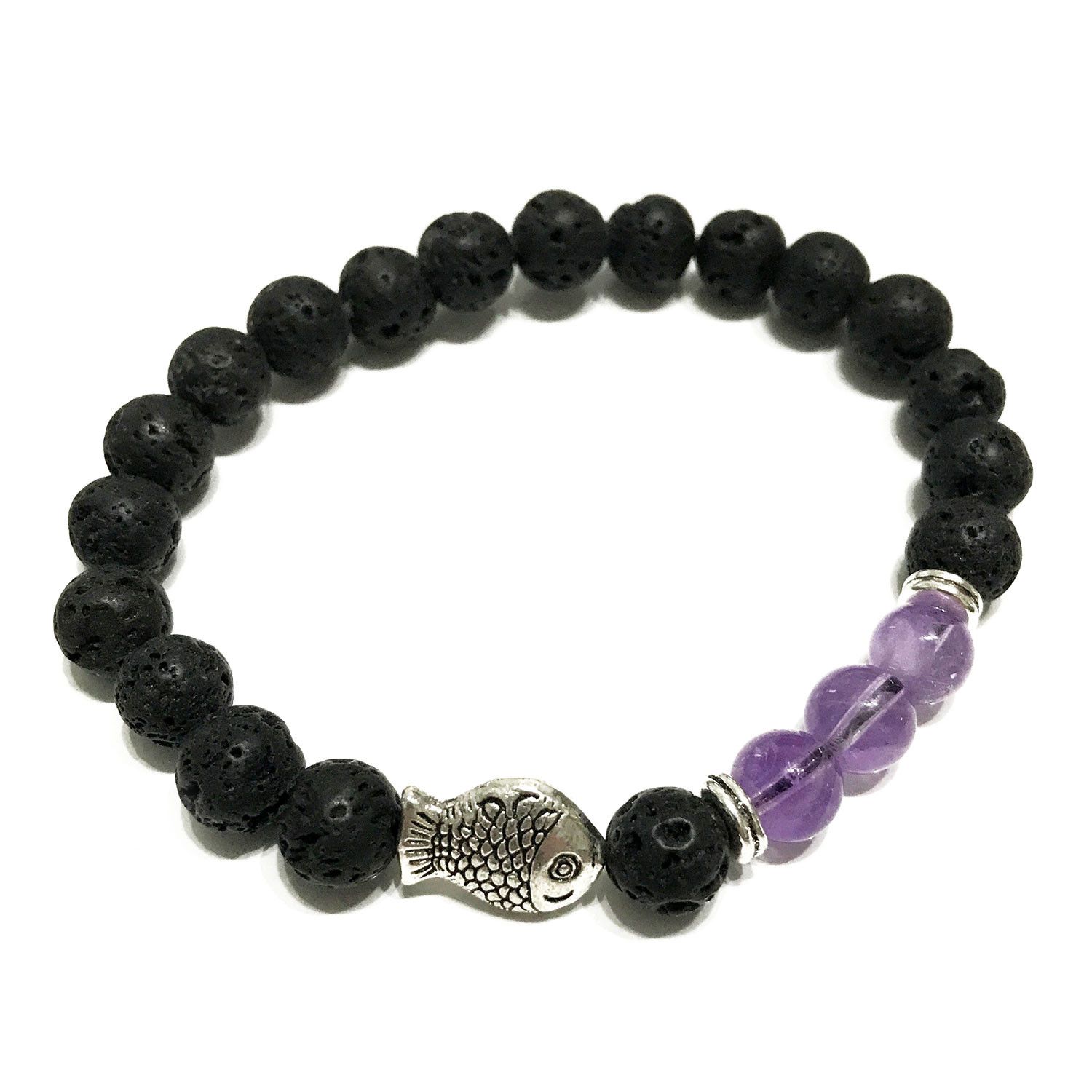 Lava Stone Bracelet - Fish Amethyst - Image 2