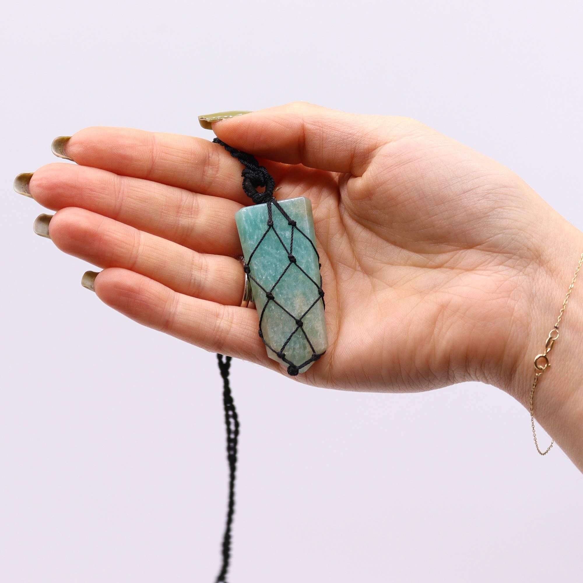 Laced Gemstone Flat Point Pendant - Amazonite - Image 3
