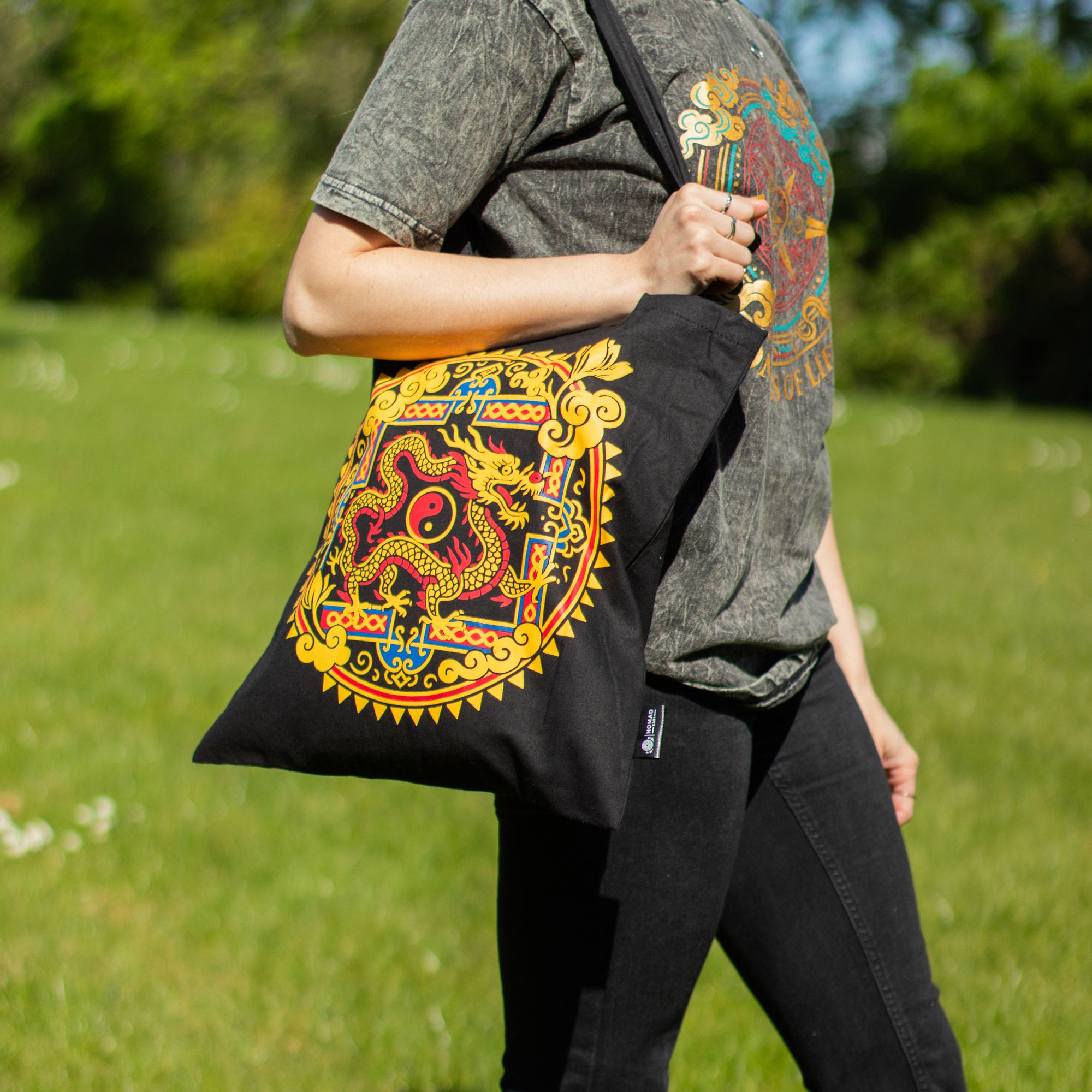 Iconic Classic Tote Bag - Dragon Yin & Yang- Black 6oz - Image 7