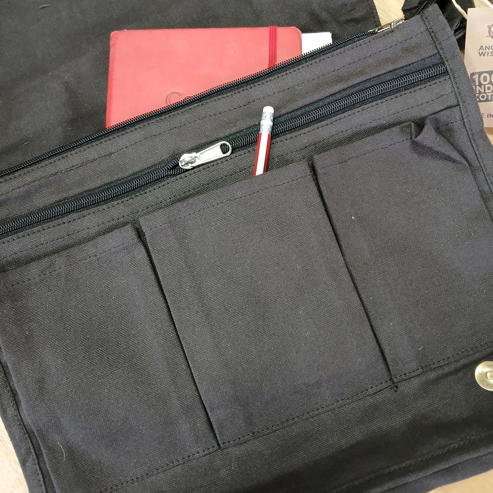Cotton Canvas Laptop Messenger Bag - Charcoal - Image 2