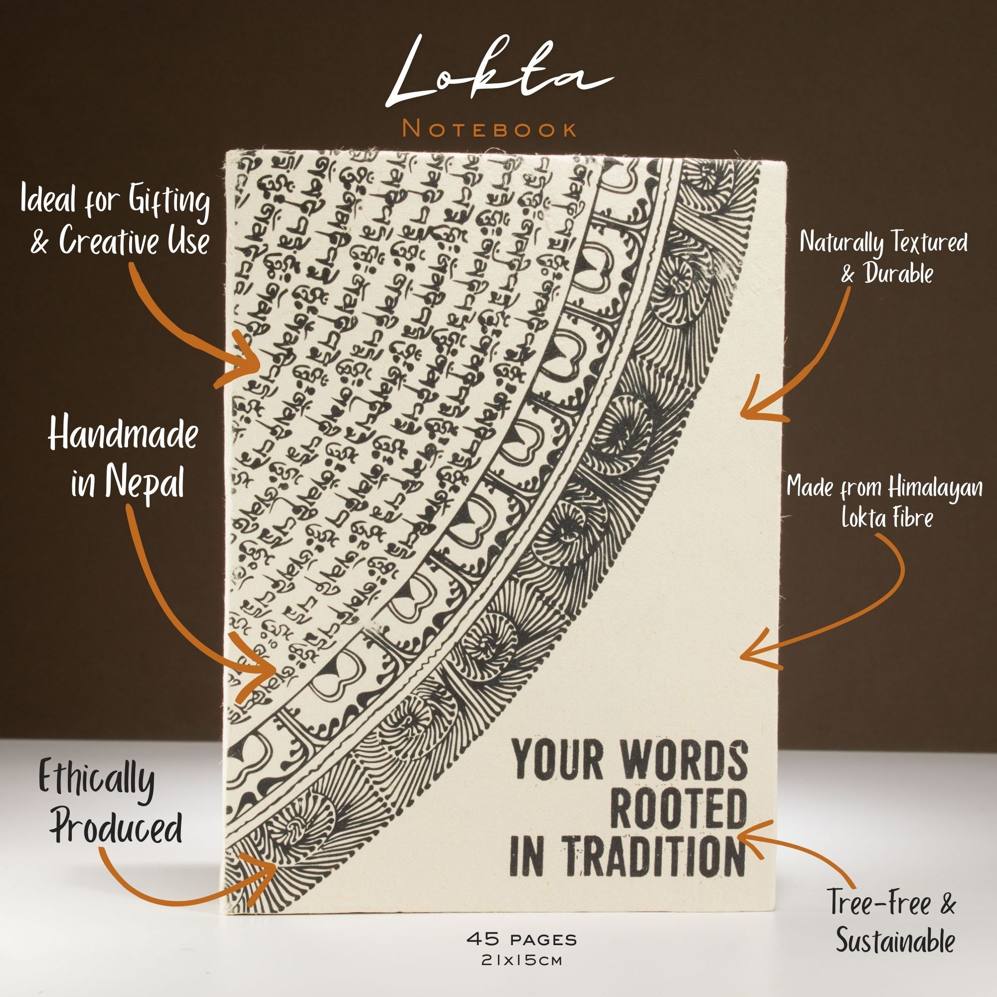 Lokta Inspiration Notebook – Your Words – Large (21x15cm) – 45 Leaves – Includes Bookmark