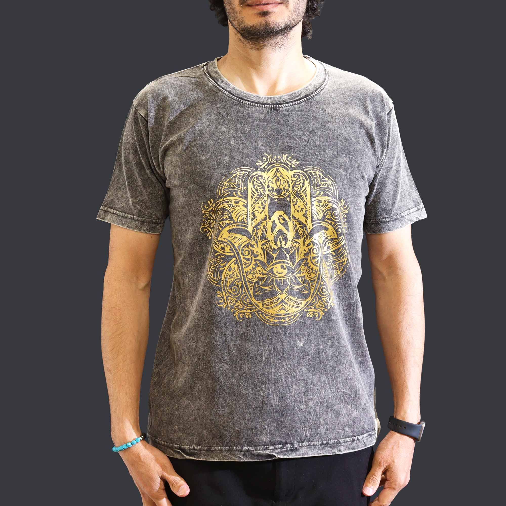 Nomad Sari Stonewashed Cotton T-Shirt – Hamsa – Dark Grey – Medium - Image 3