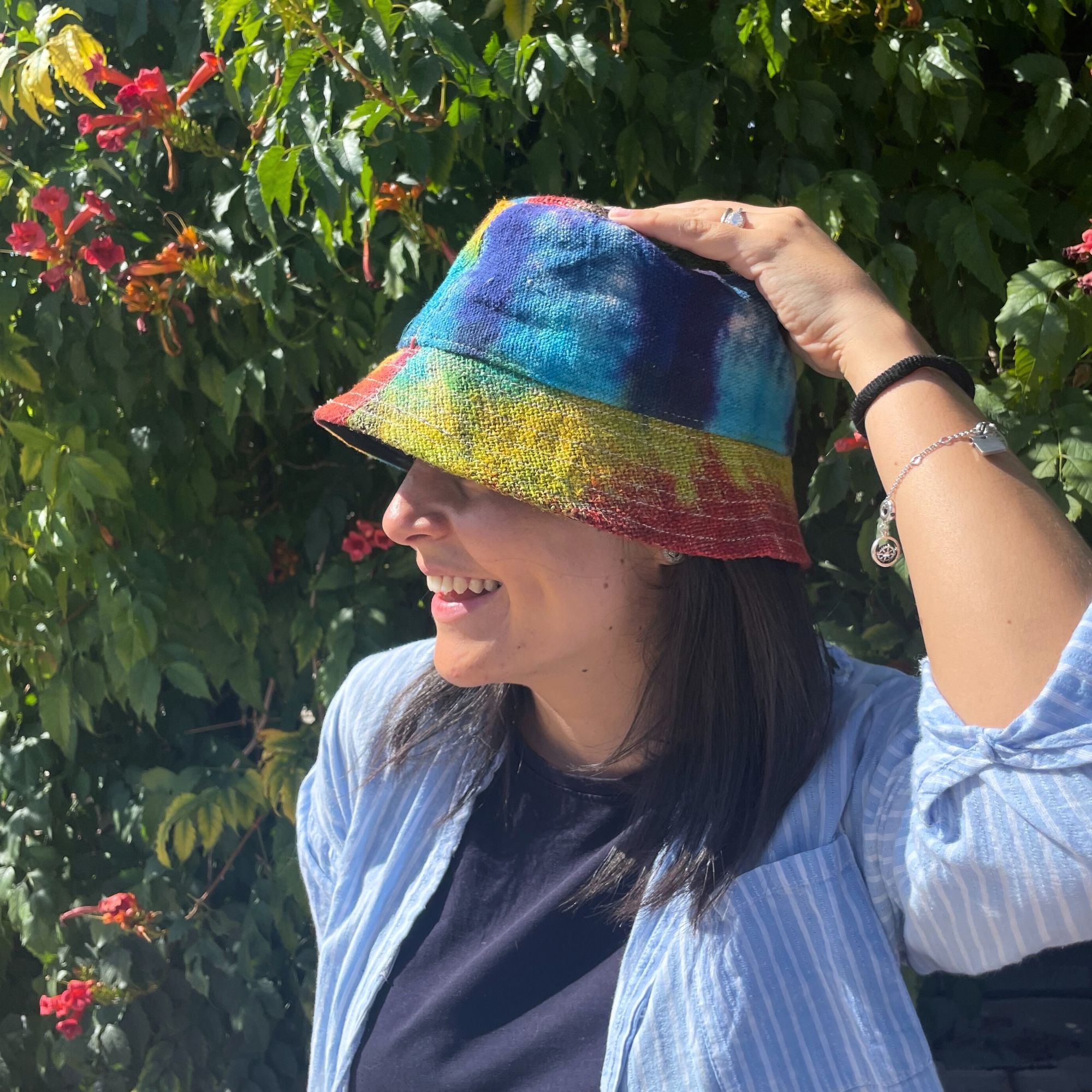 Patched Hemp & Cotton Boho Festival Hat - Tiedye - Image 2
