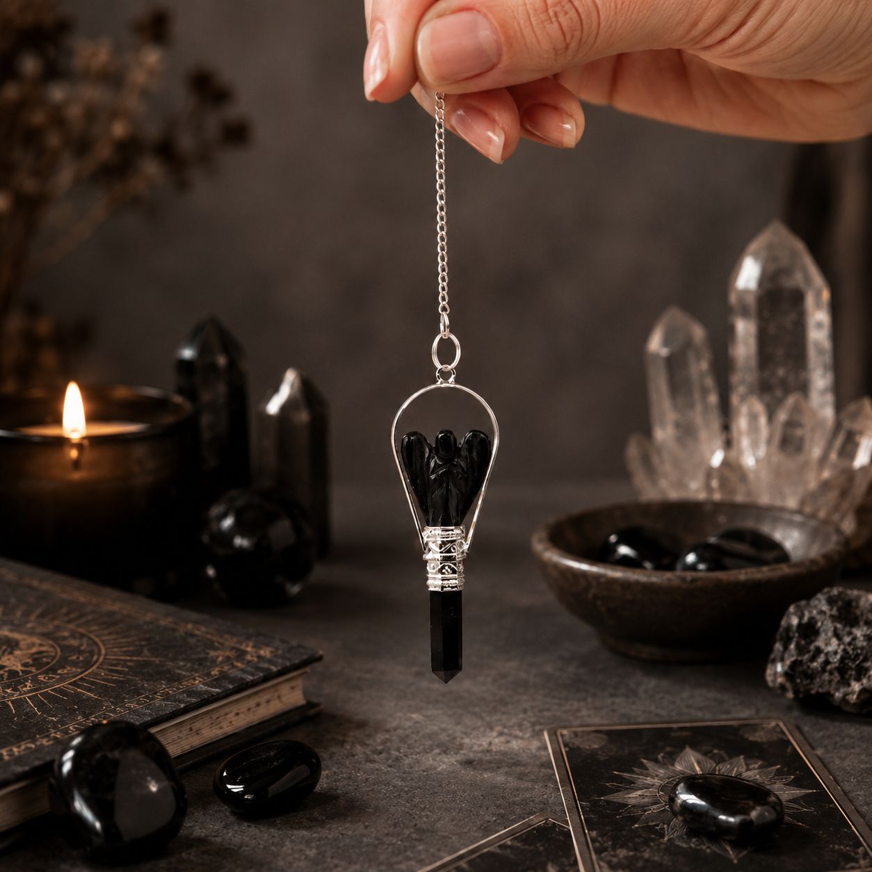 Angel Pendulum with Ring- Black Agate - Image 4