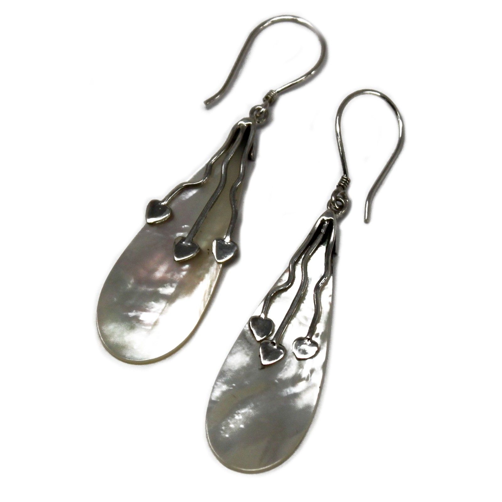 Shell & Silver Earrings - Three Hearts - MOP - Image 6
