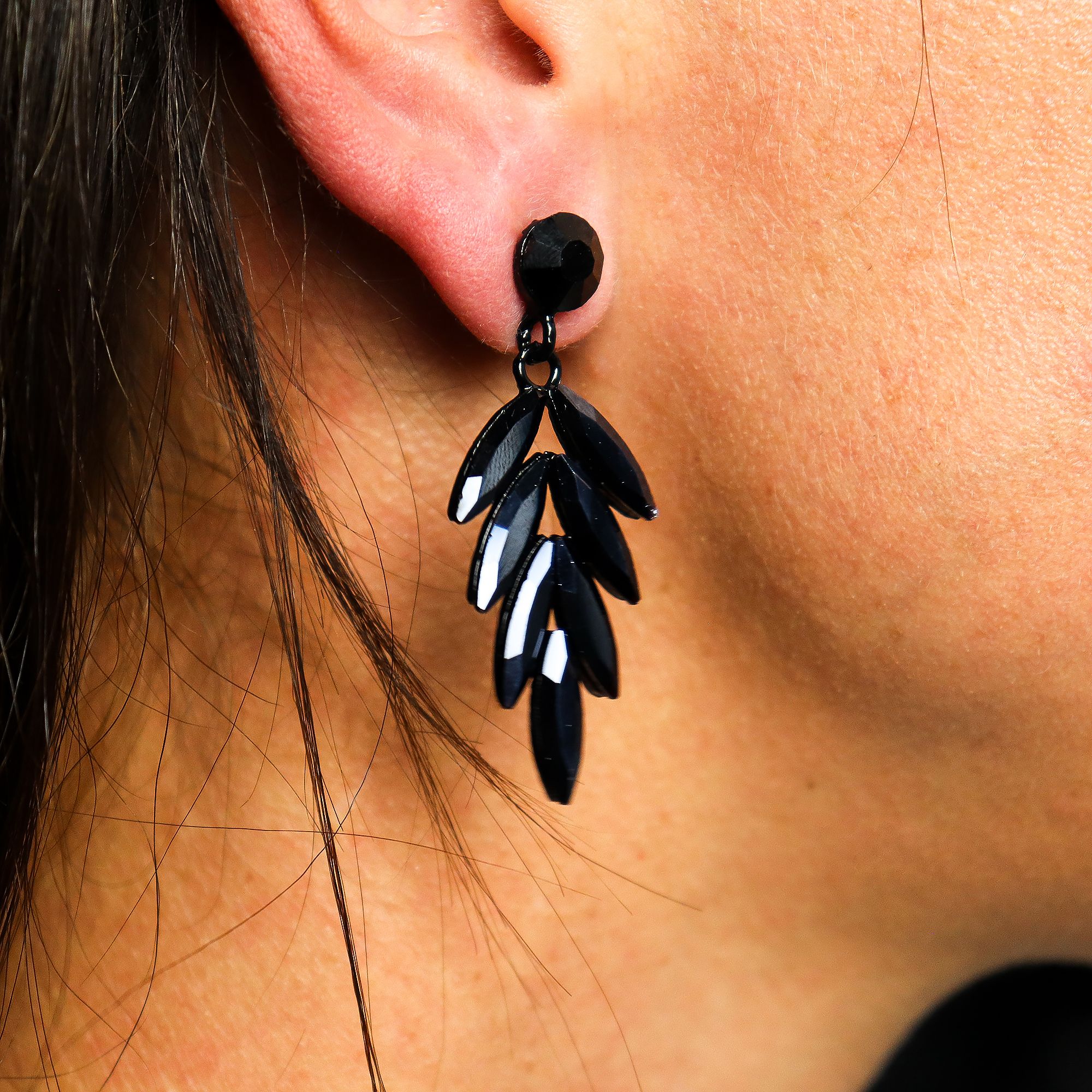 Jet Black - Vintage Glass - Long Drop - Earrings - Image 6
