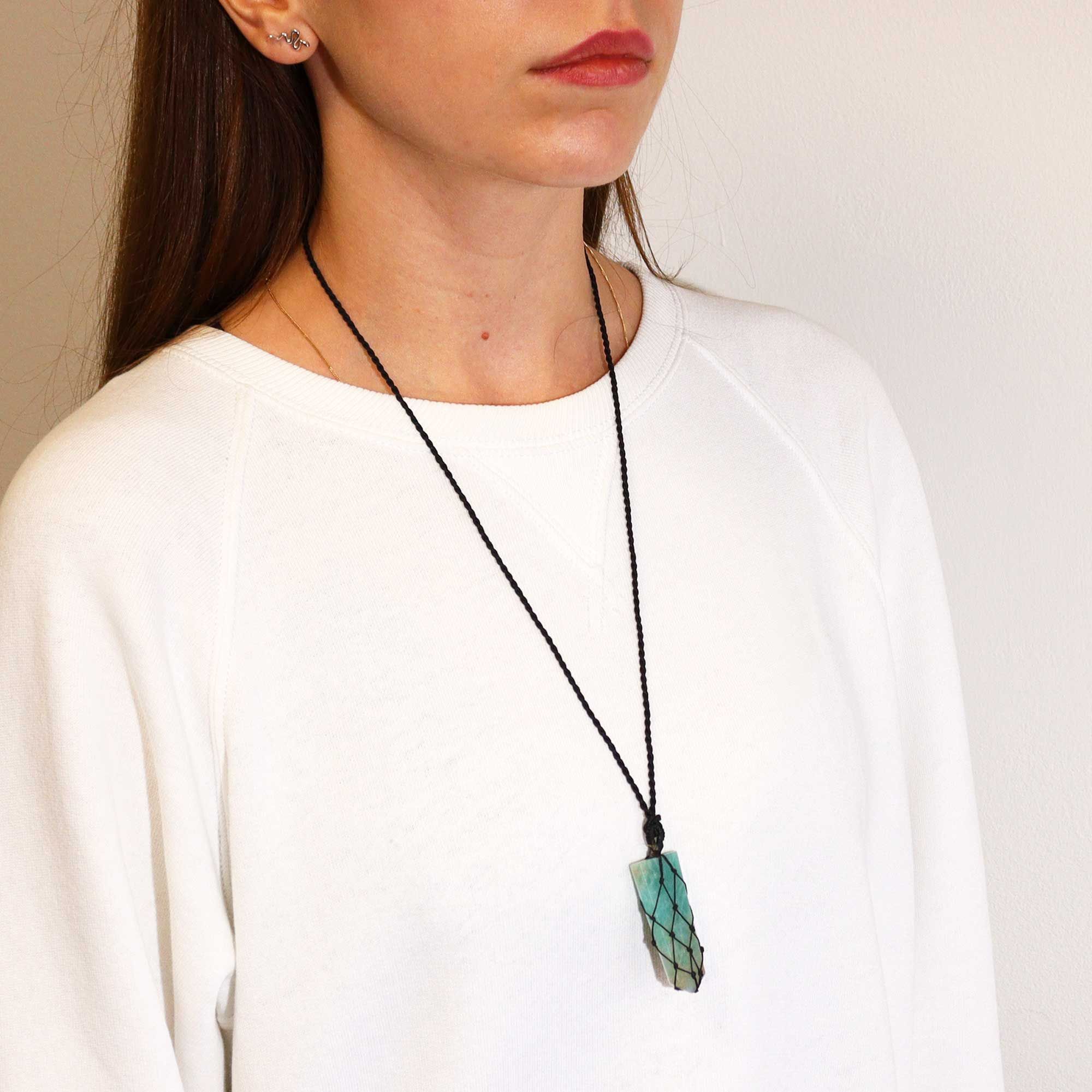 Laced Gemstone Flat Point Pendant - Amazonite - Image 2