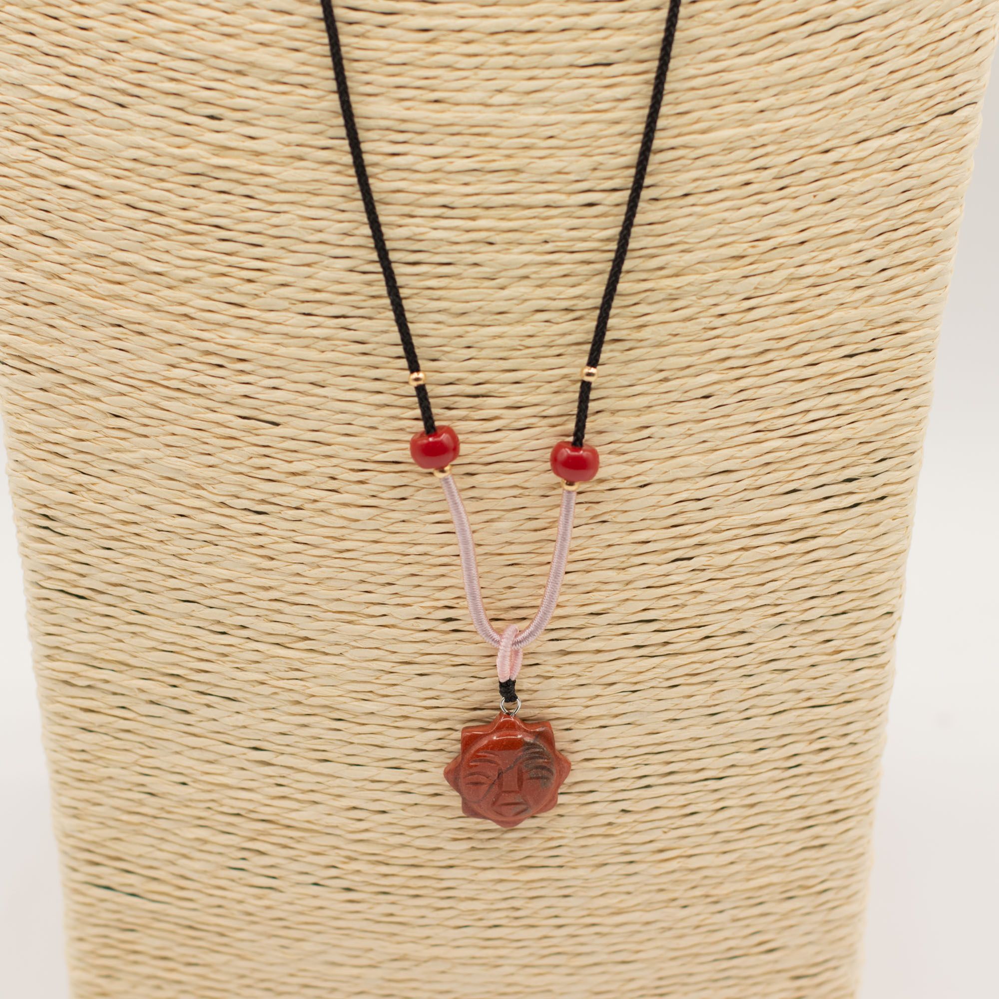 Cord Necklace Gemstone Pendant - Carnelian Sun Face - Image 3