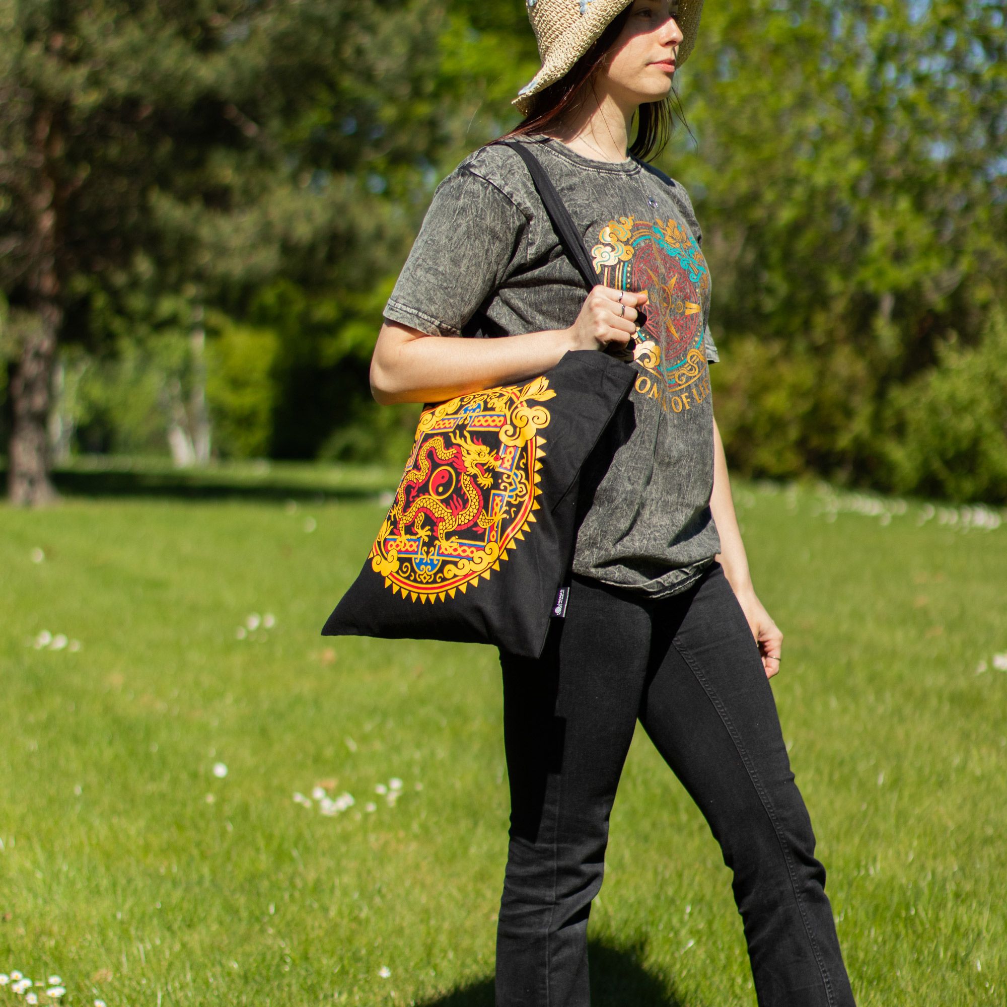 Iconic Classic Tote Bag - Dragon Yin & Yang- Black 6oz - Image 6