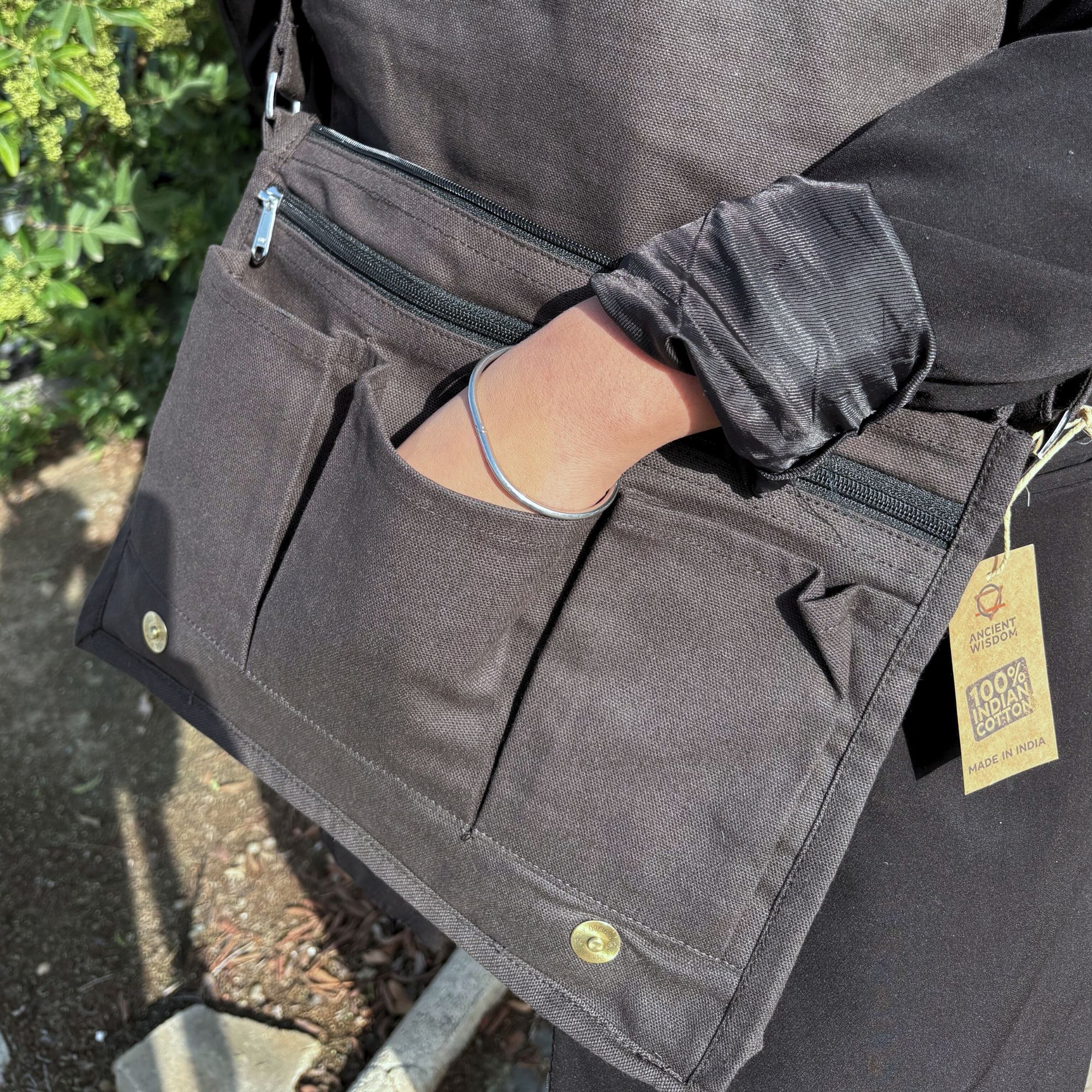 Cotton Canvas Laptop Messenger Bag - Charcoal