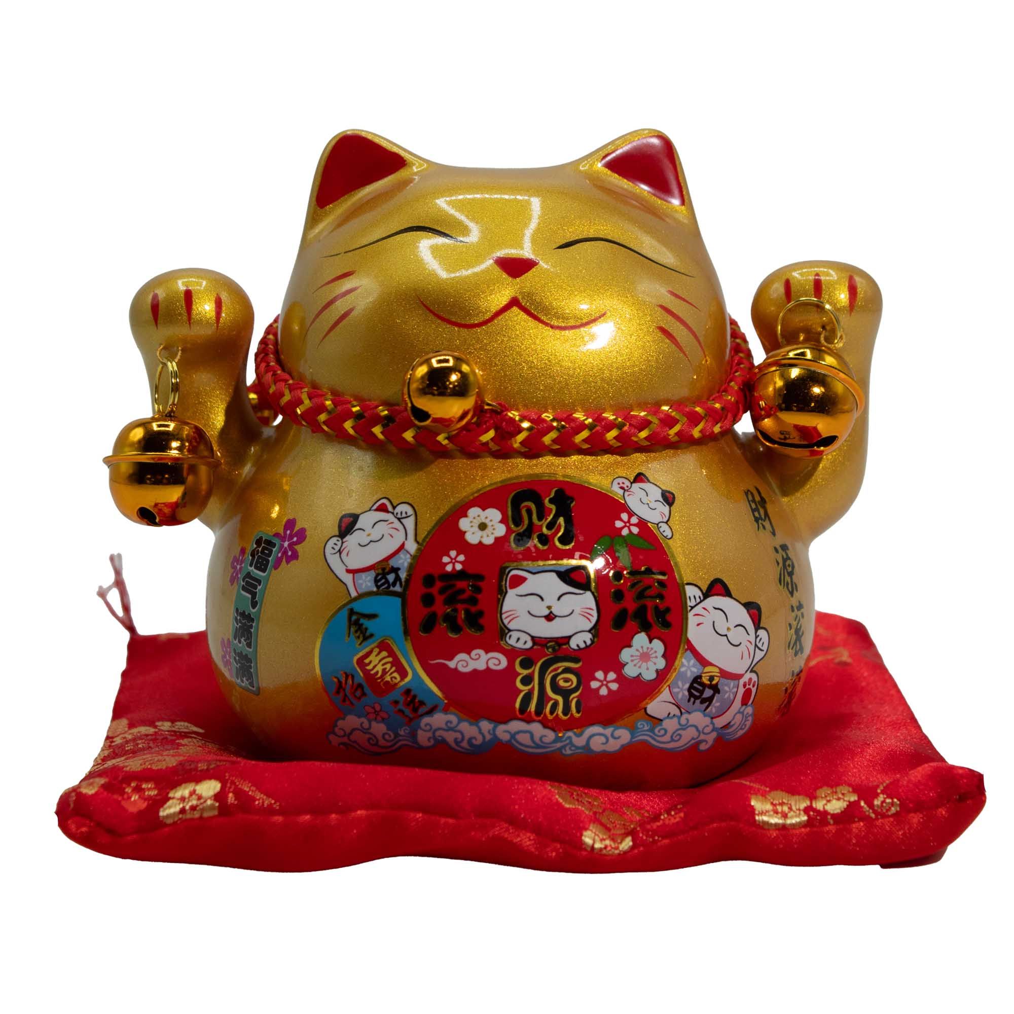 Ceramic Money Cat Bank - Gold on Cushion - Image 3