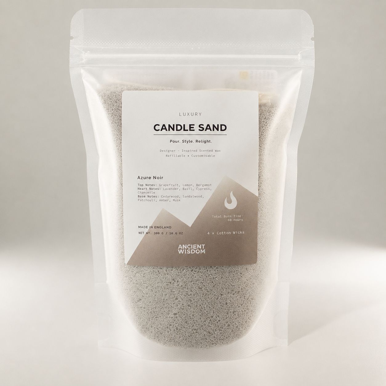 Fragranced Candle Sand - Warm Grey - Azure Noir - 300g - Image 2