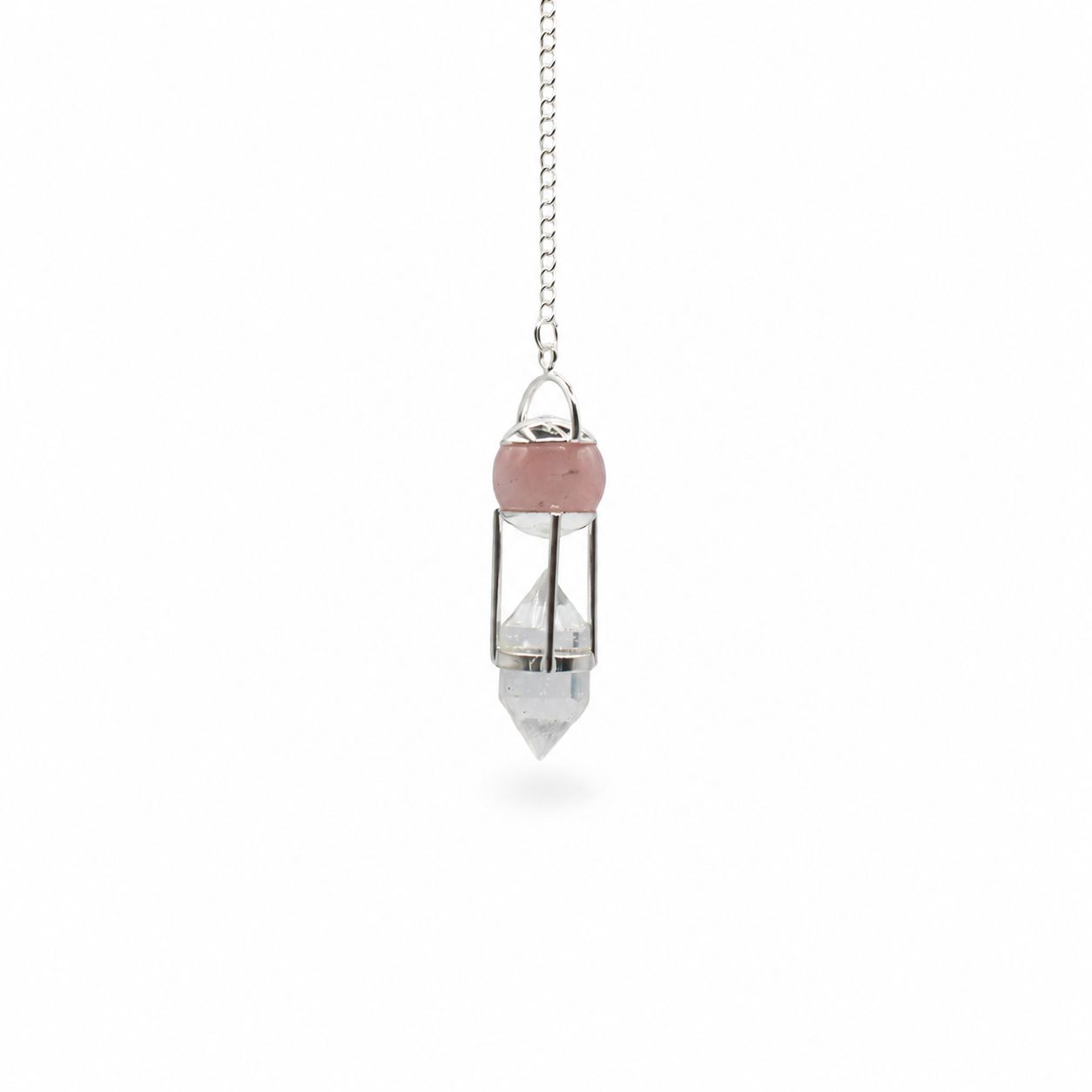 The Heart Whisperer- Double Power Pendulum - Rose Quartz Globe - Clear Quartz Double Terminated - Image 2