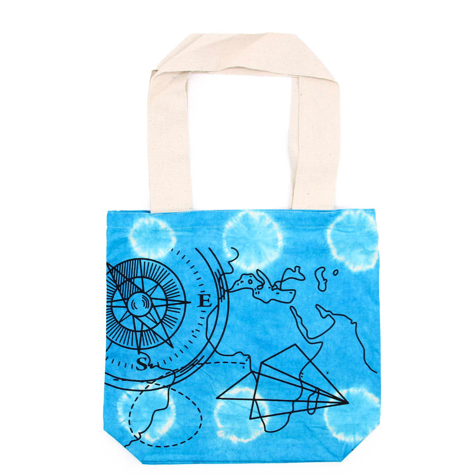 Tye-Dye Cotton Bag (6oz) - 38x42x12cm - Compass - Blue - Natural Handle - Image 4