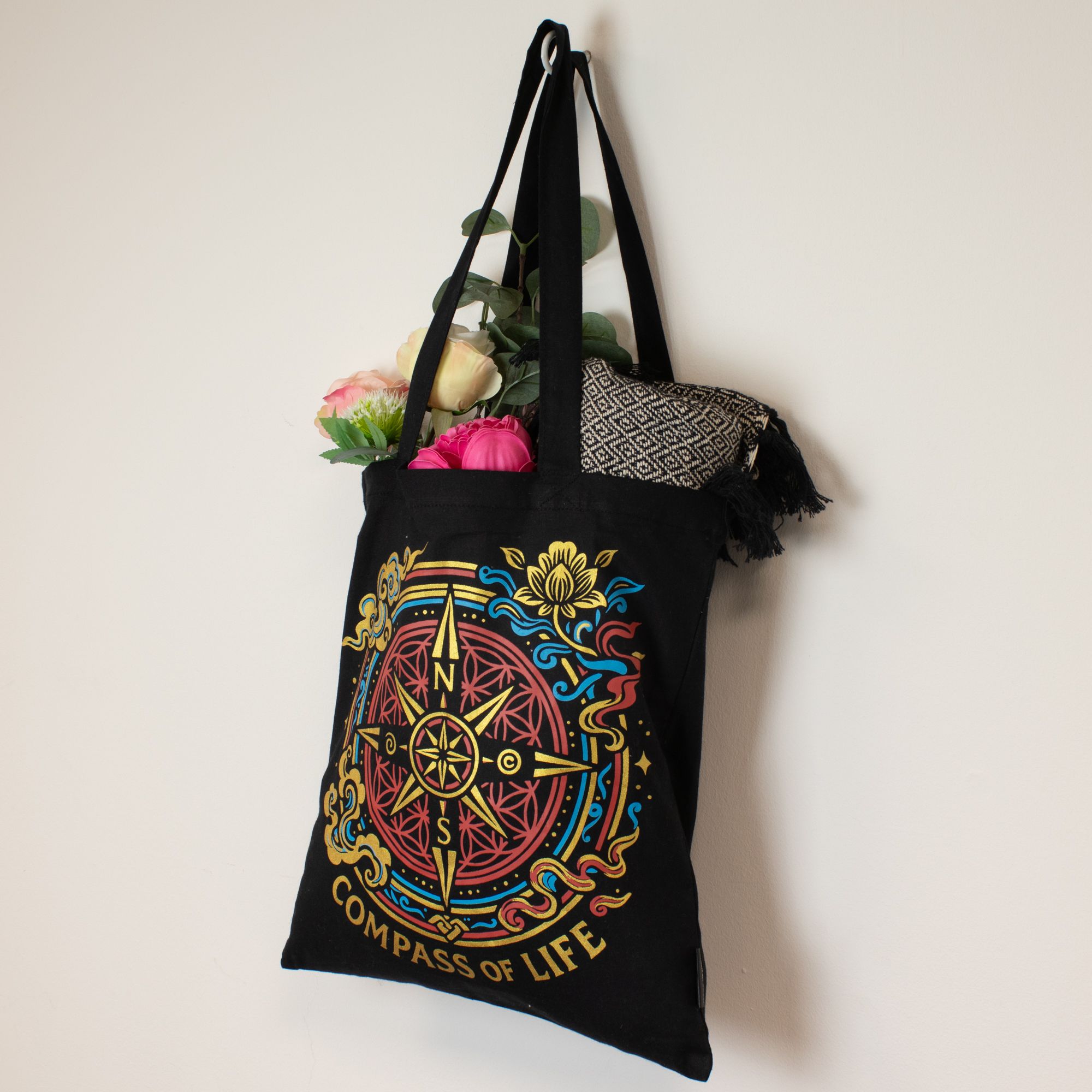 Iconic Classic Tote Bag - Compass of Life - Black 6oz - Image 8