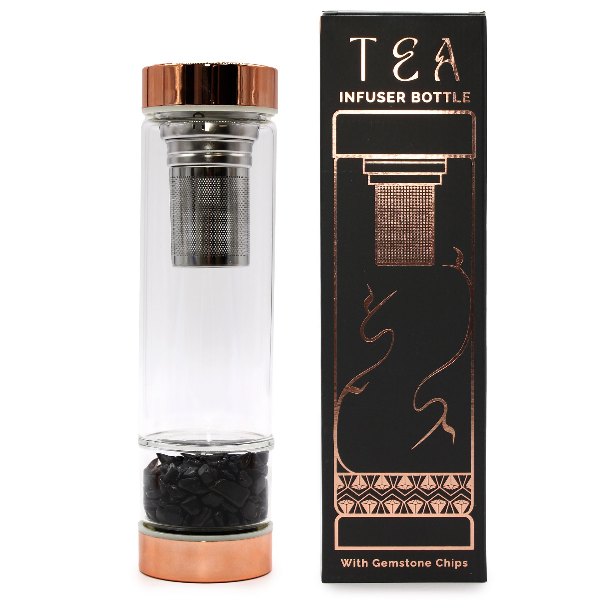 Crystal Glass Tea Infuser Bottle - Rose Gold - Onyx - Image 2