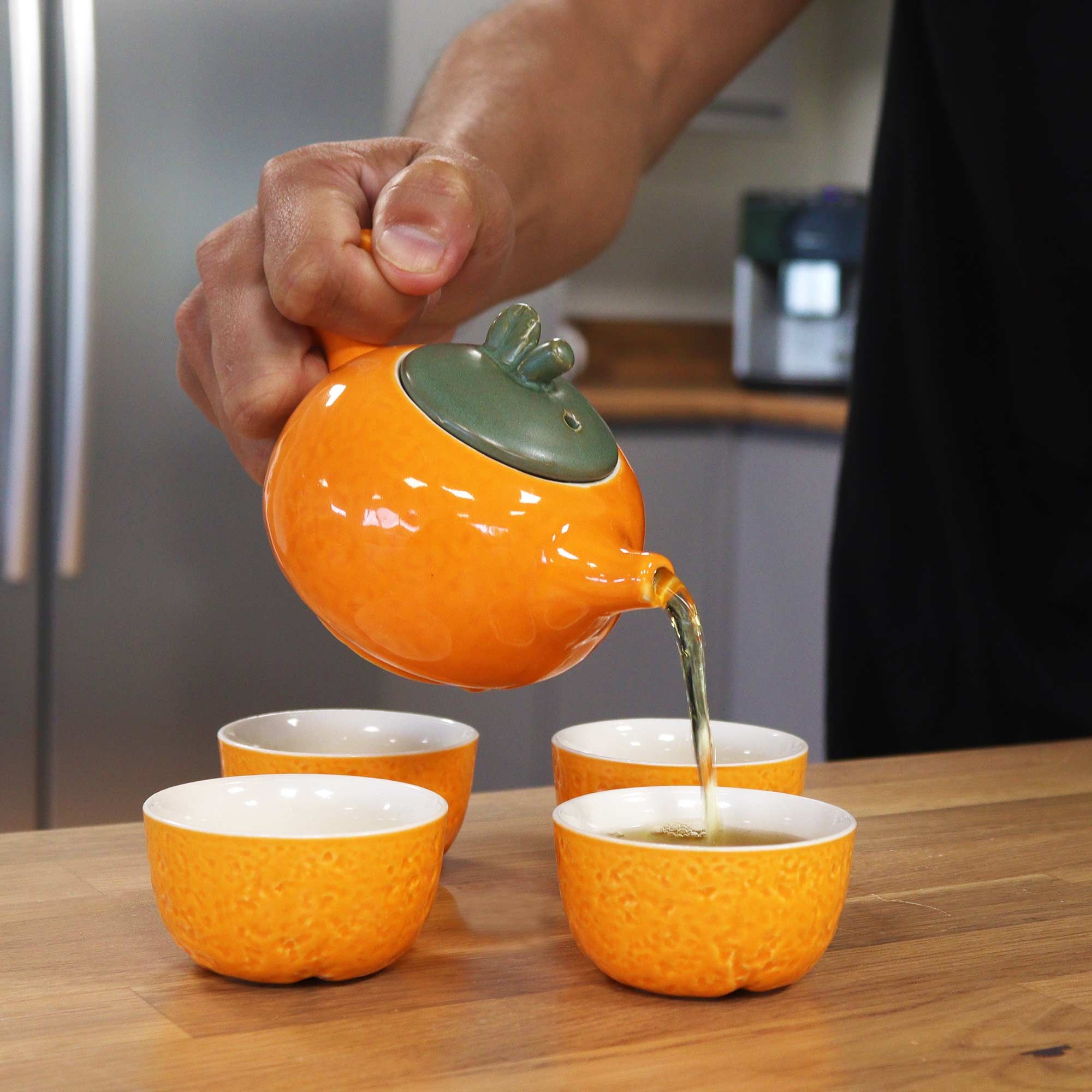 Herbal Orange Teapot Set - Pot & Four Cups - Image 2