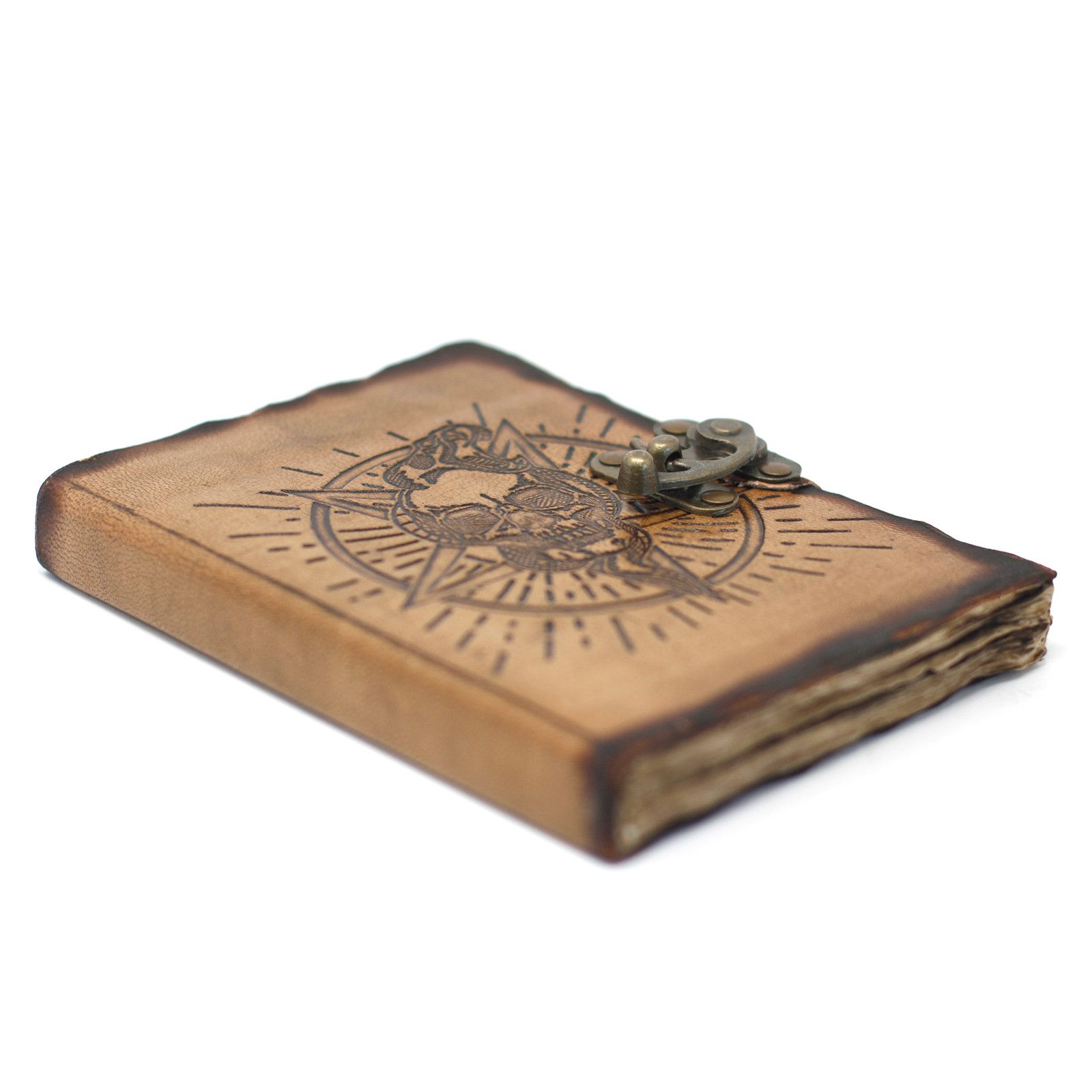 Leather Pentagon & Skull with Burns Detail Notebook (7x5") - Image 3