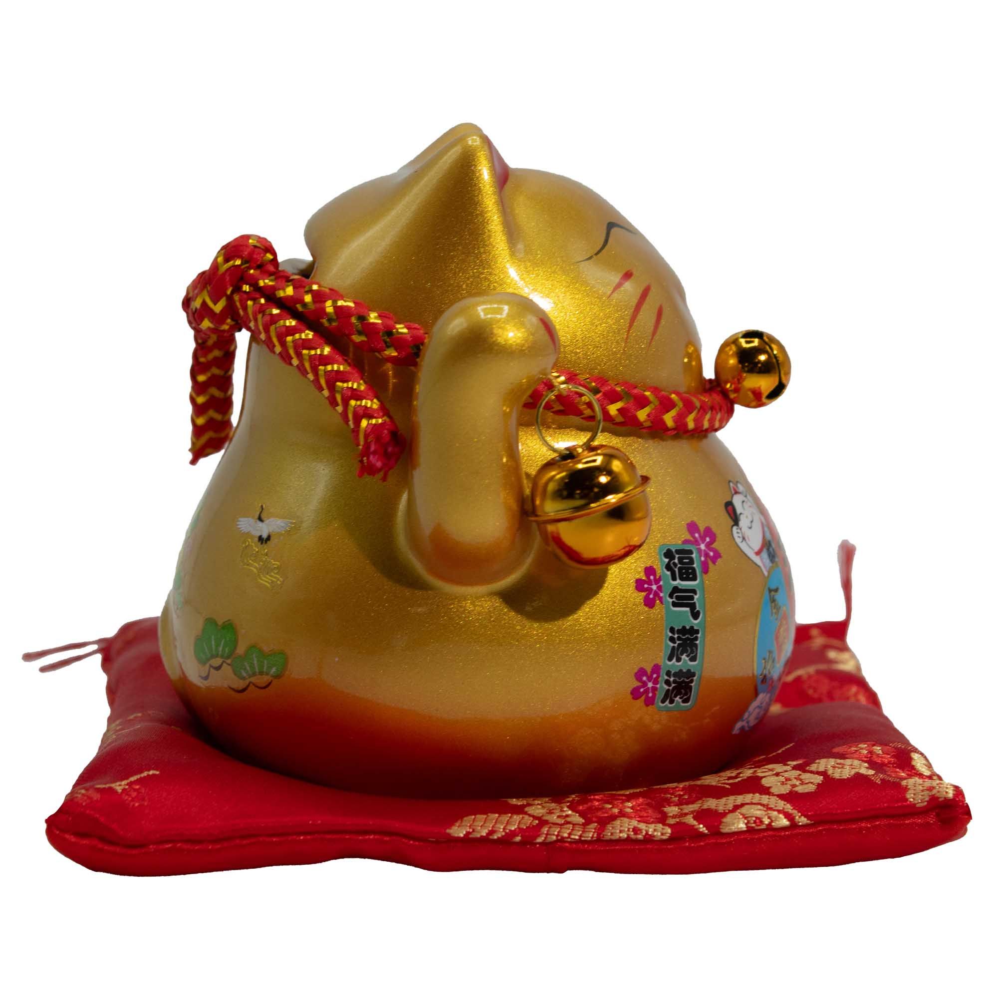 Ceramic Money Cat Bank - Gold on Cushion - Image 2