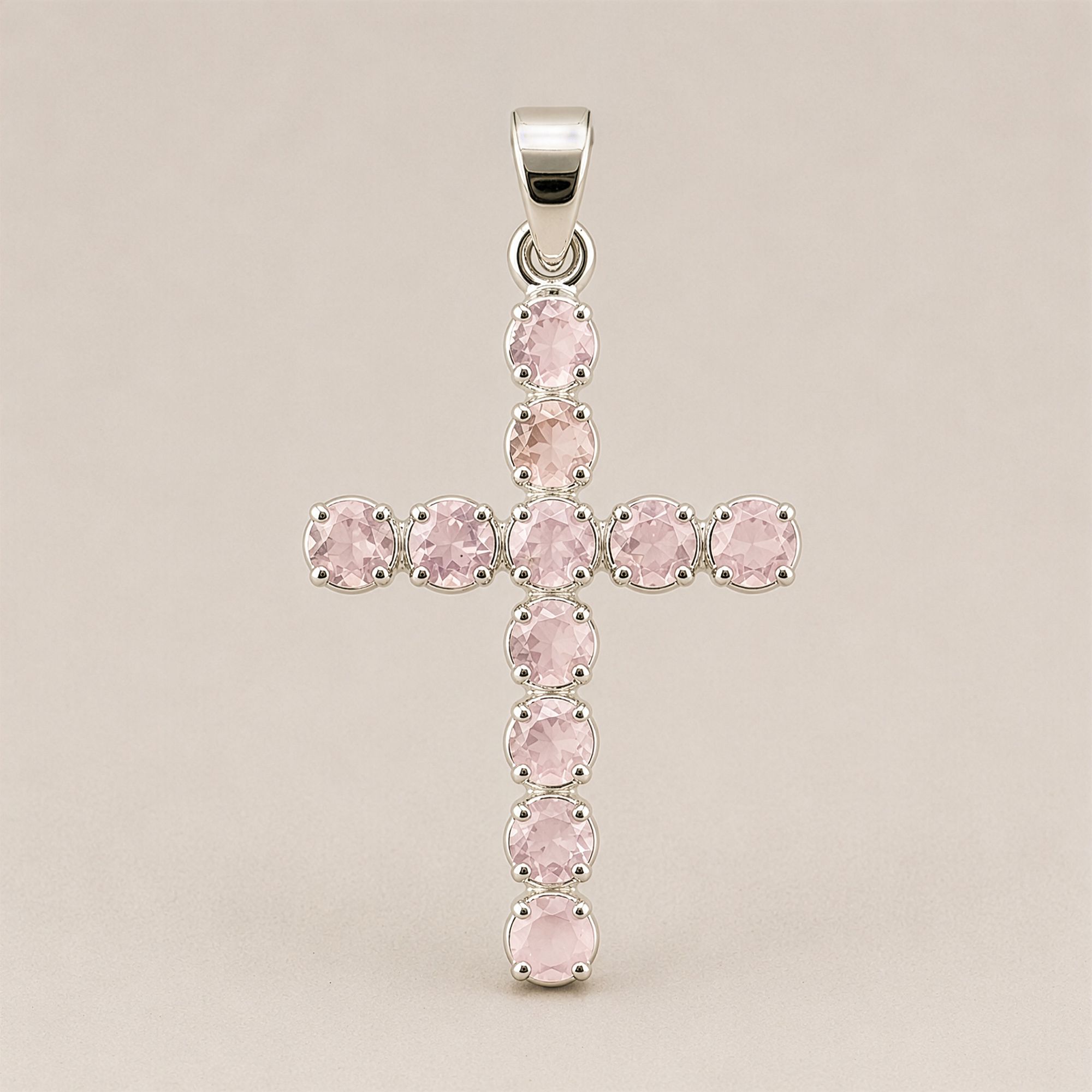 Indian Devotional Pendant - Silver Plated (45cm Chain)- Rose Quartz Crucifix - Image 3