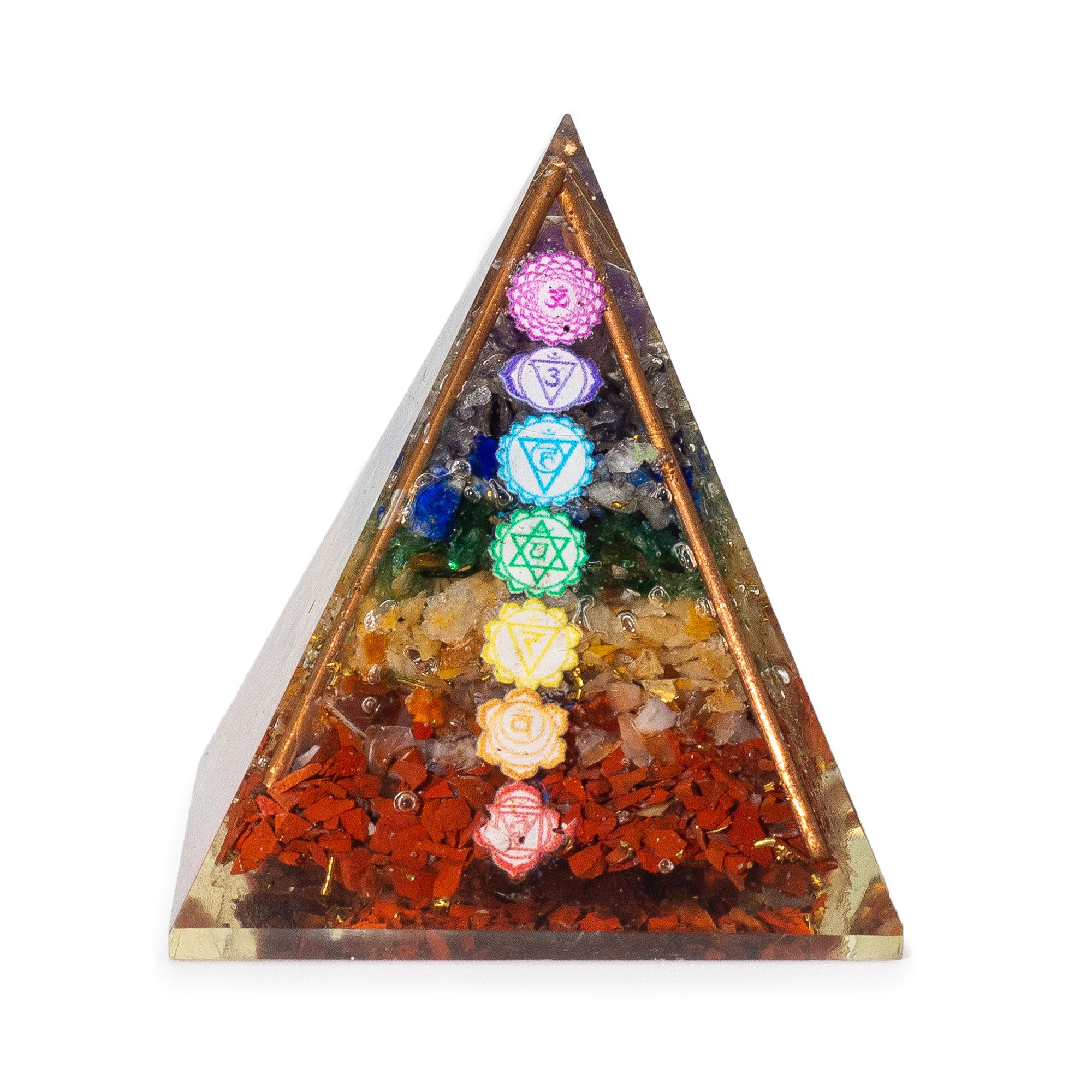 Med Organite Pryamids 7x6cm - Copper Bars - 7 Charkra Chips