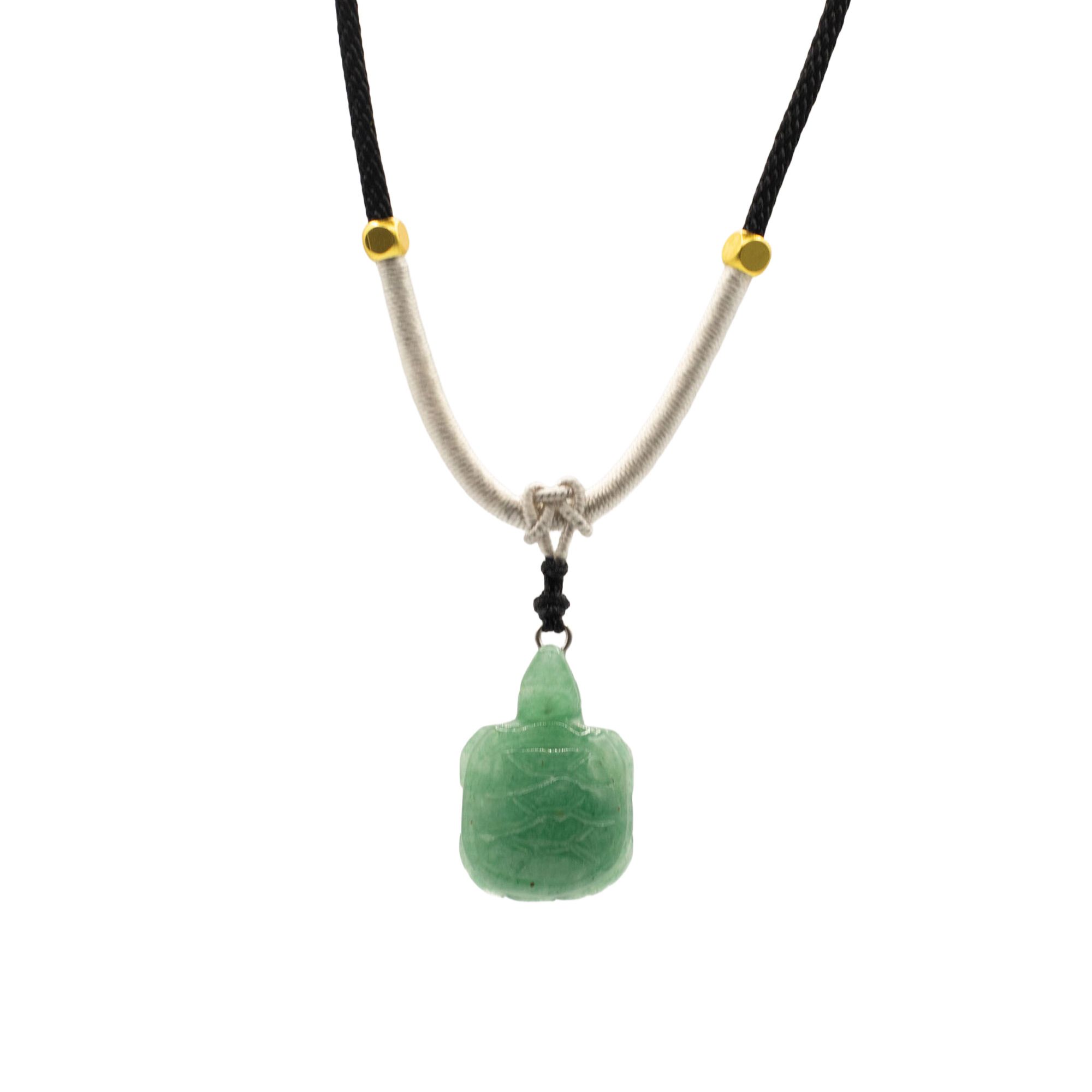 Cord Necklace Gemstone Pendant - Jade Turtle - Image 3