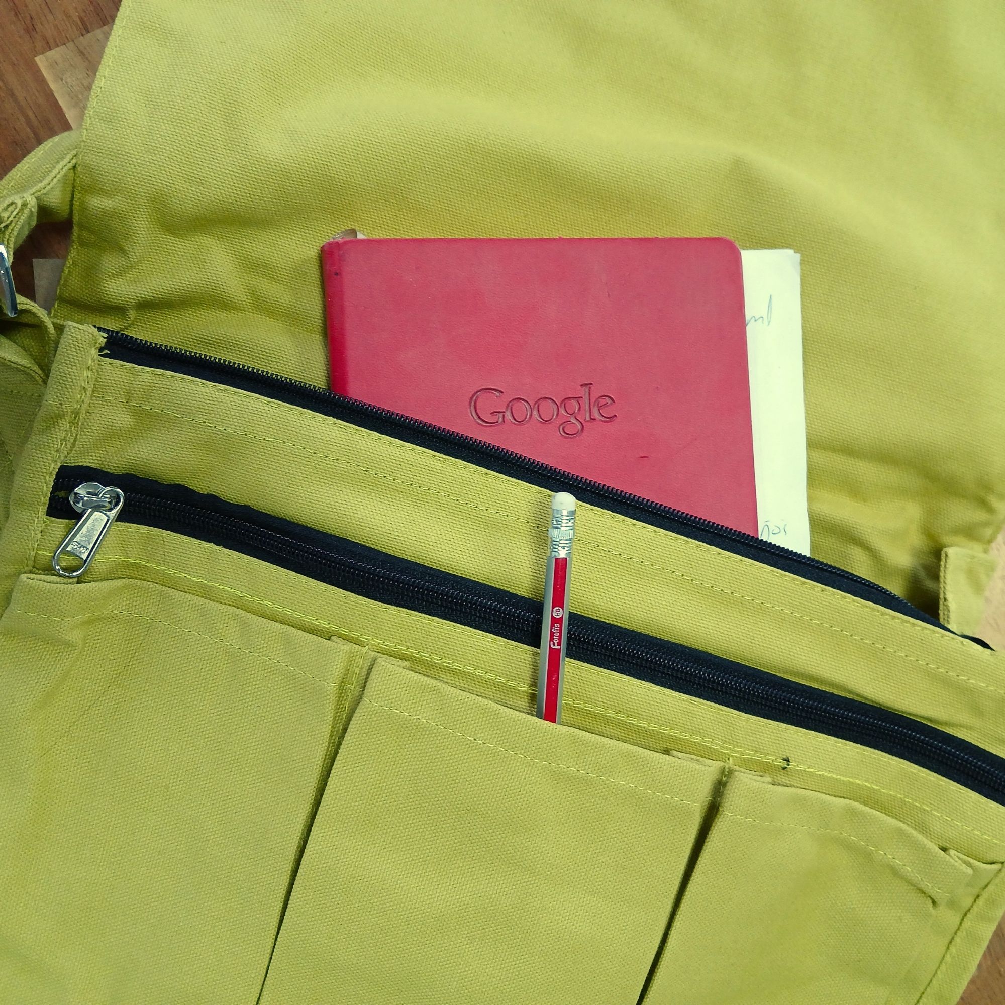Cotton Canvas Laptop Messenger Bag - Mustard - Image 2