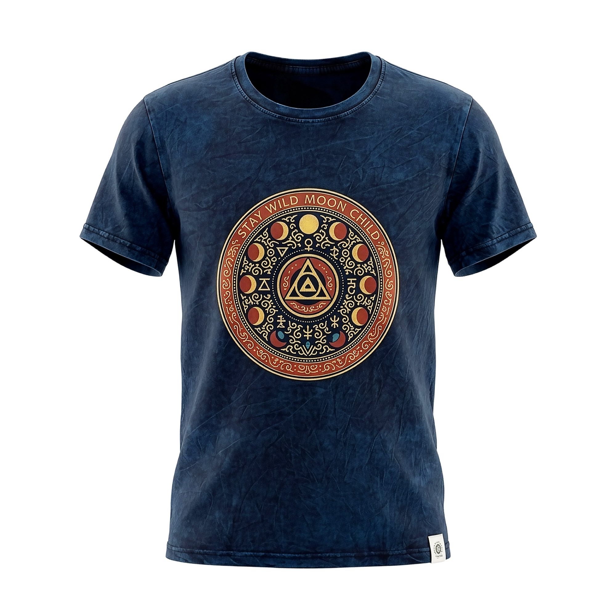 Nomad Sari Stonewashed Cotton T-Shirt - Stay Wild Moon Child - Blue - Small - Image 2