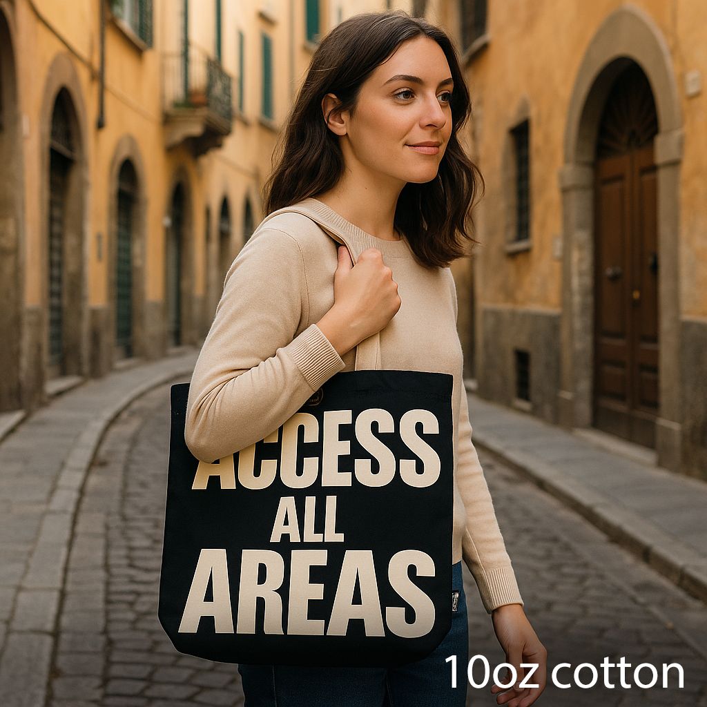 Iconic Classic Tote Bag - ACCESS ALL AREAS - Black Natural 10oz