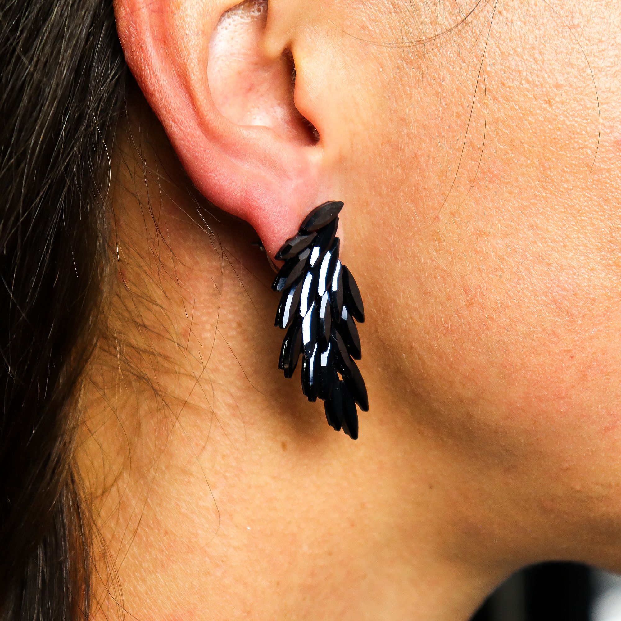 Jet Black - Vintage Glass - Angel Wings - Earrings - Image 5
