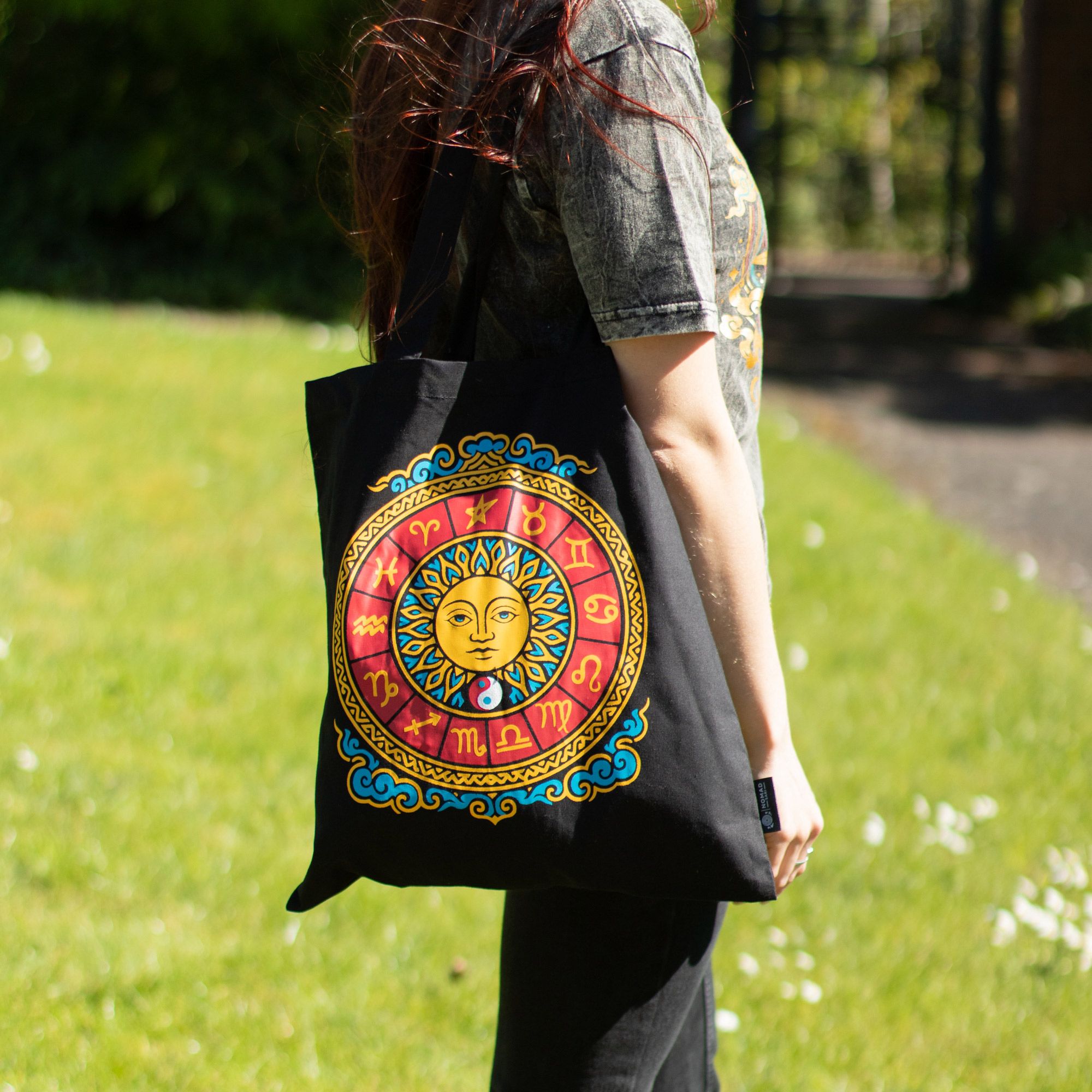 Iconic Classic Tote Bag - Zodiac Sun - Black 6oz - Image 8