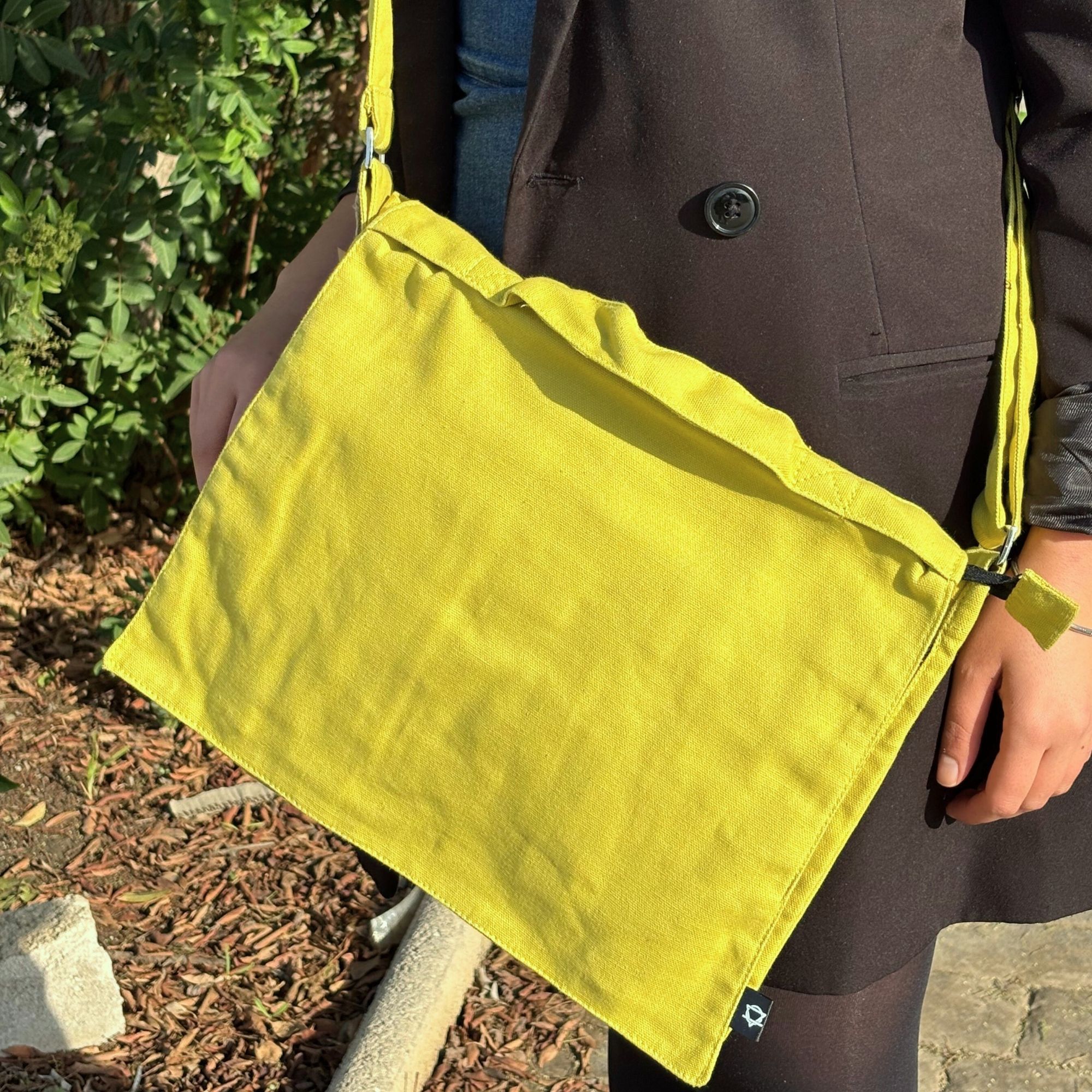 Cotton Canvas Laptop Messenger Bag - Mustard