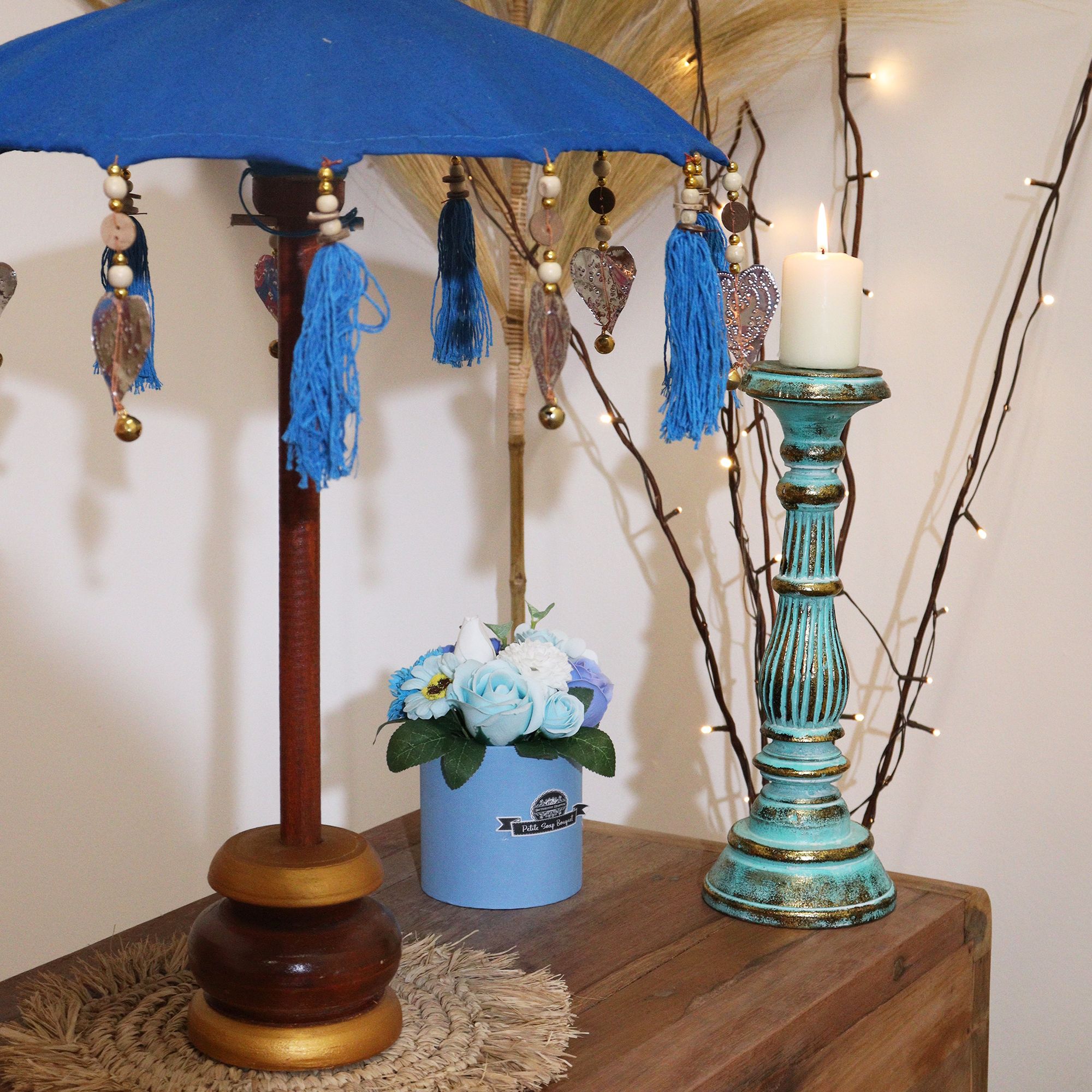 Bali Home Decor Parasol - Cotton - Turquoise- 40cm - Image 8