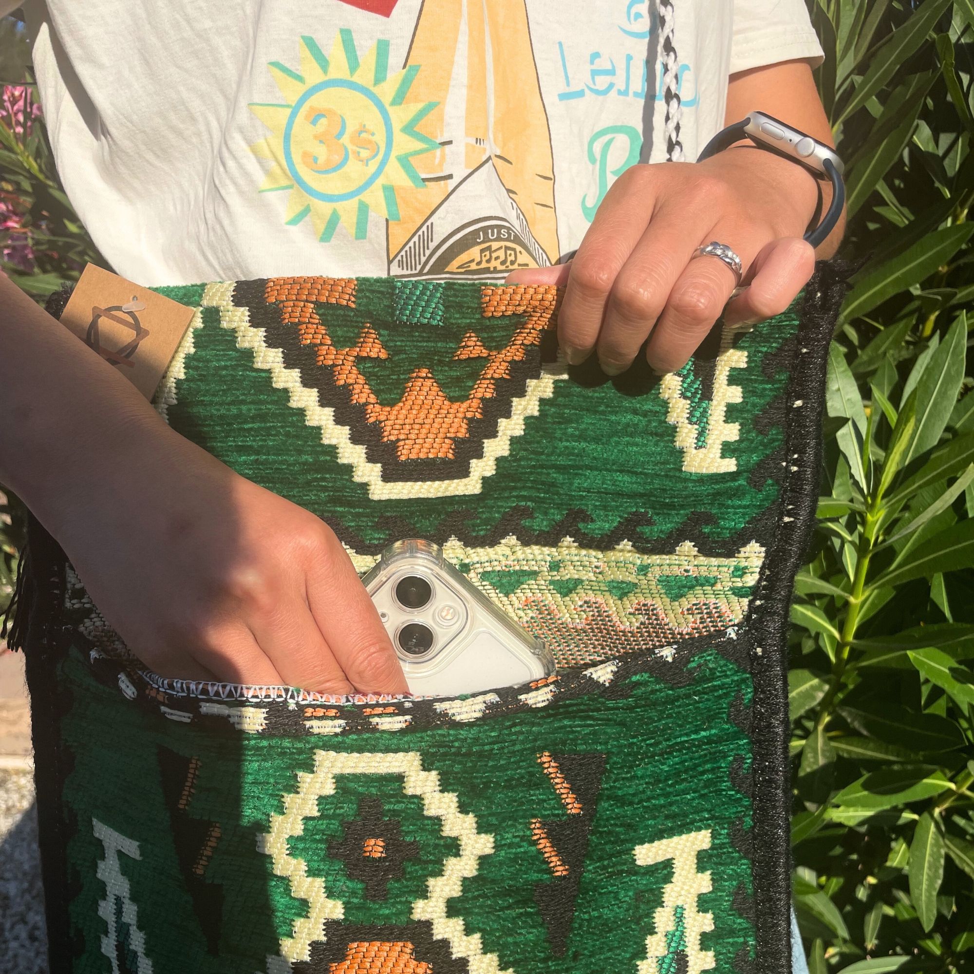 Emerald Green Kilim Messenger Festival Bag - Image 2