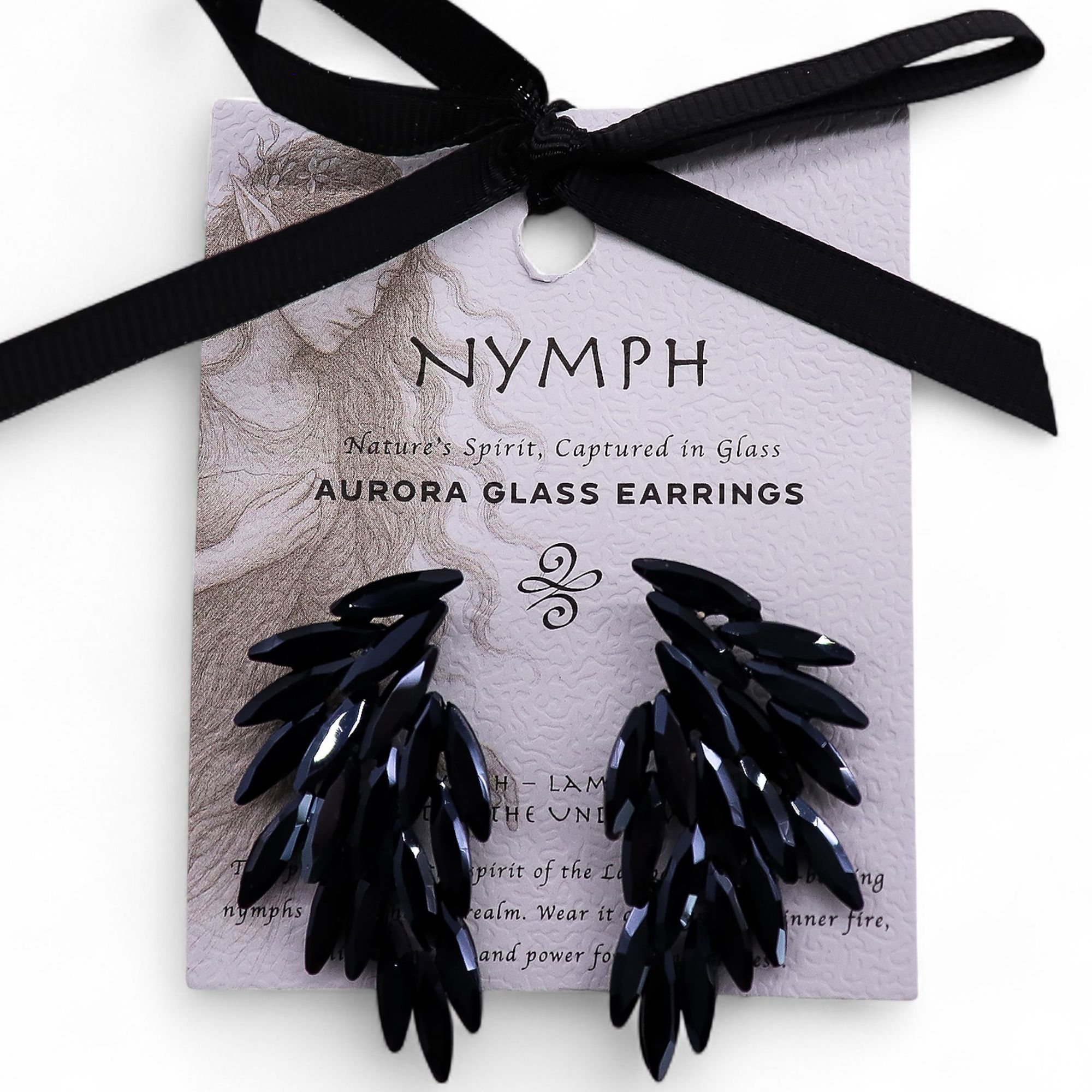 Jet Black - Vintage Glass - Angel Wings - Earrings - Image 6