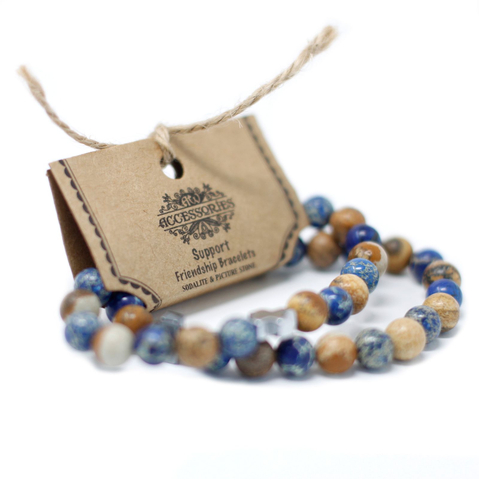 Set of 2 Gemstones Friendship Bracelets - Protection - Dalmatian Jasper & Yellow Agate - Image 6