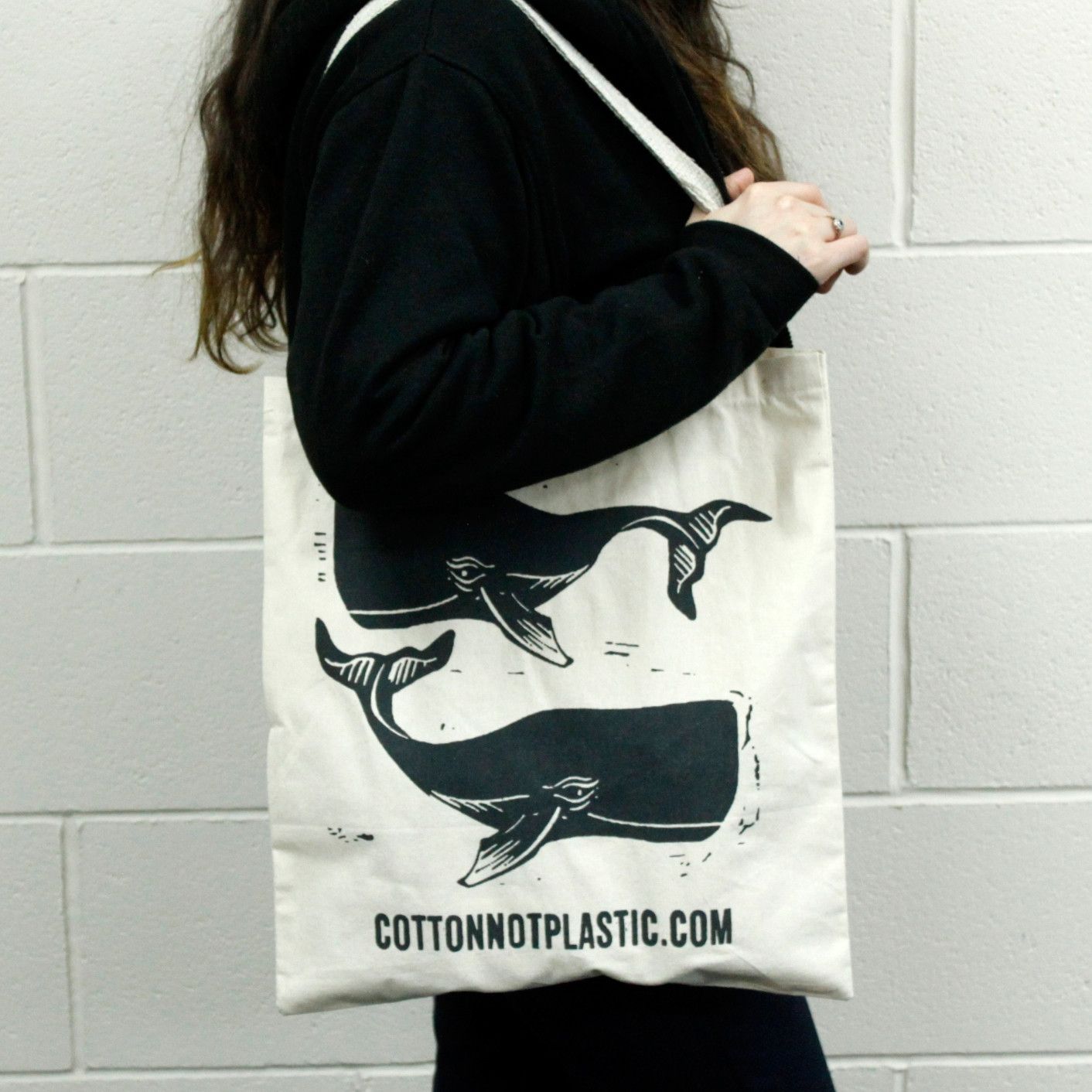 Lrg Natural 6oz Cotton Bag 38x42cm - WHALES - Image 3