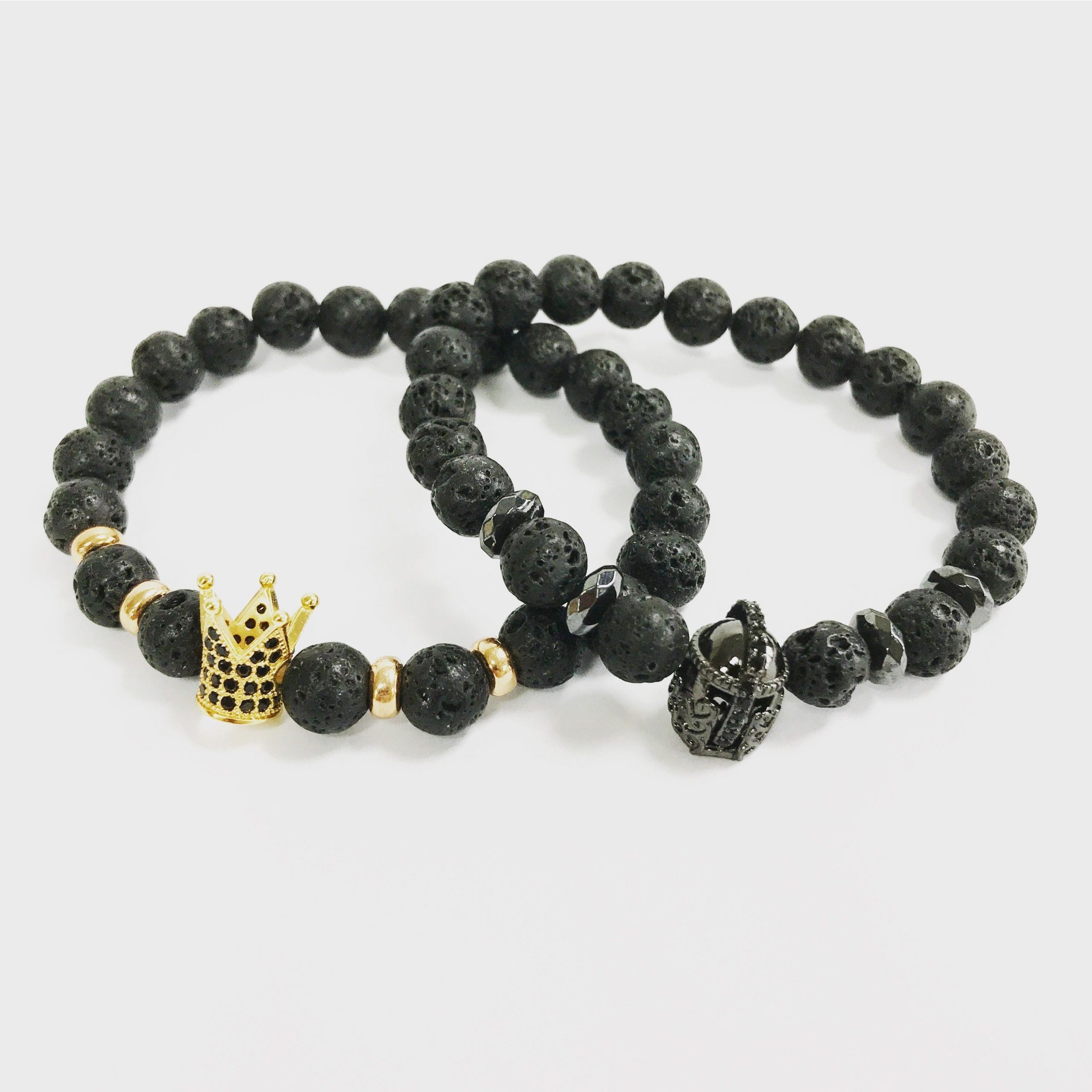Gold Crown / Lava Stone - Gemstone Bracelet - Image 4