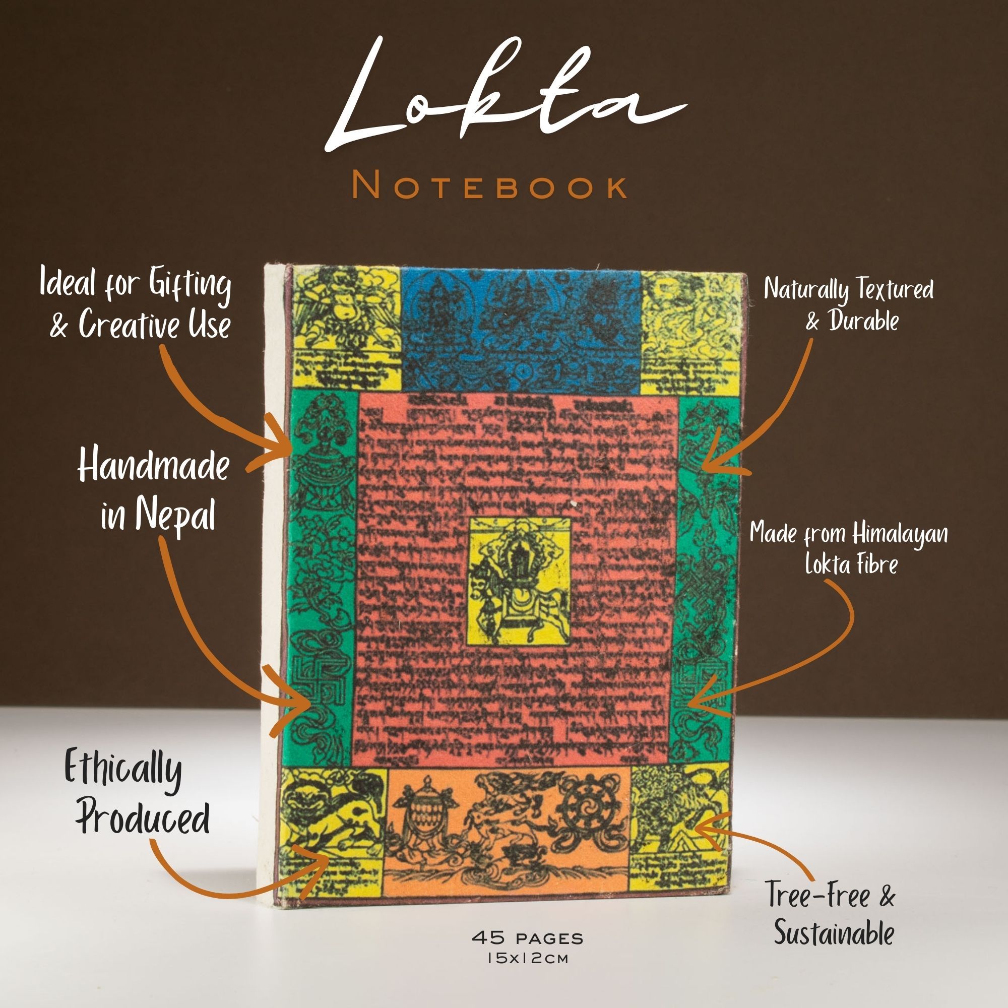 Lokta Traditional Prayer Flag Notebook – Medium (15x12cm) – 45 Leaves – Natural - Image 3