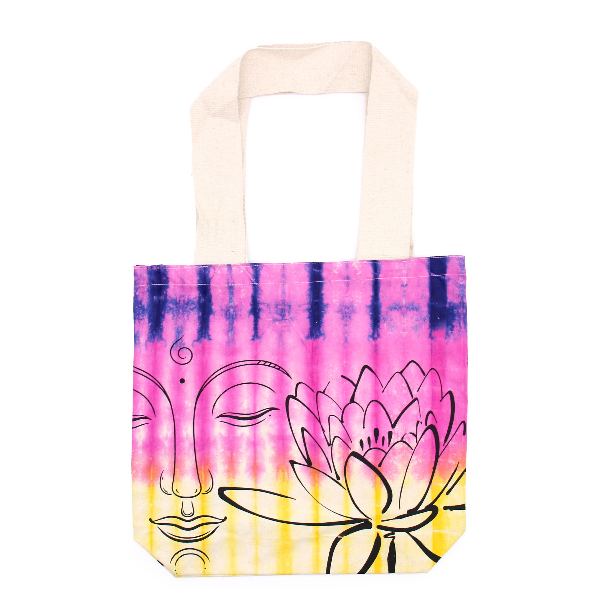 Tye-Dye Cotton Bag (6oz) - 38x42x12cm - Lotus Buddha - Multi Col - Natural Handle - Image 2