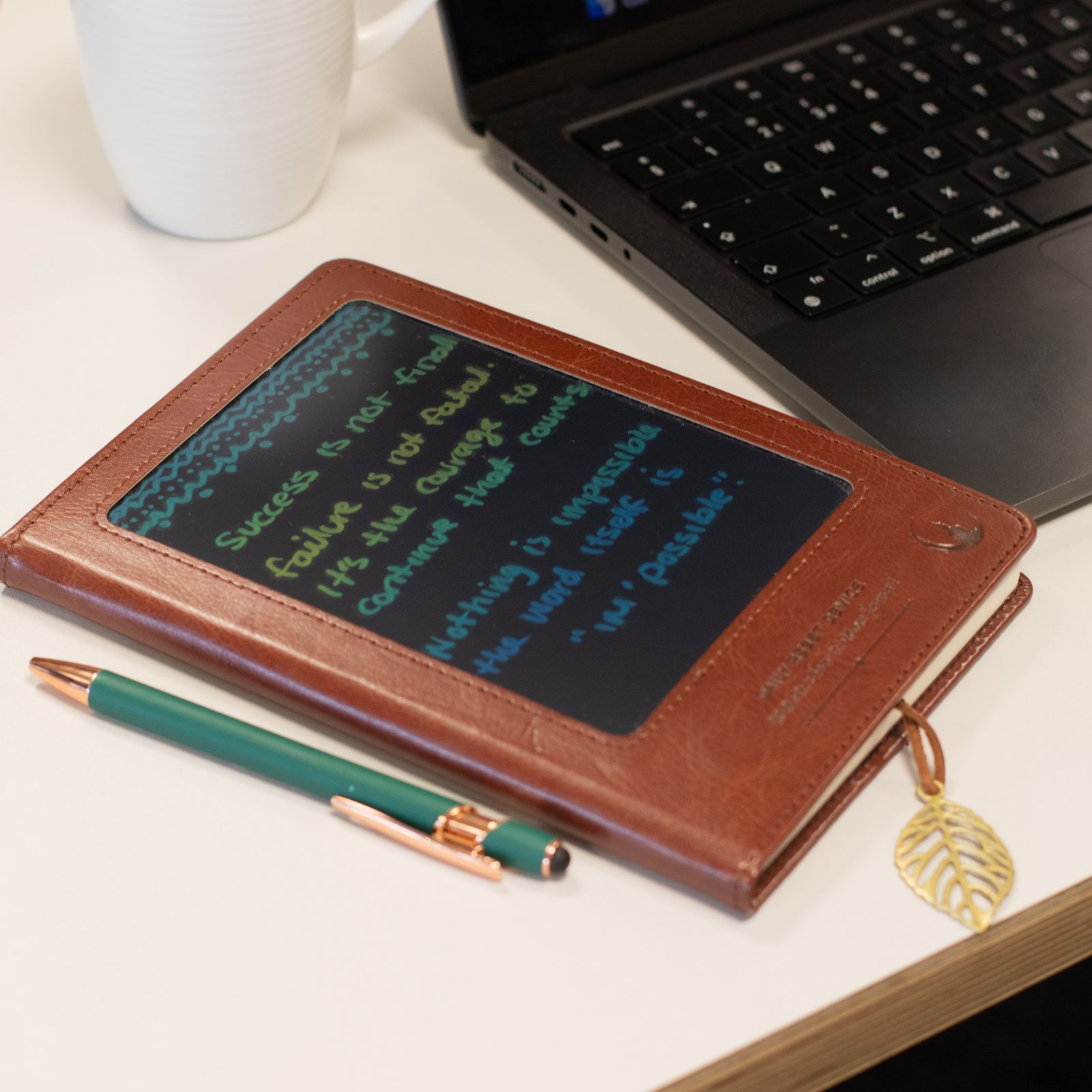 A5 Intention Note Book - LCD Wipe Screen - Green Leather Effect - 160 Pages - Image 11