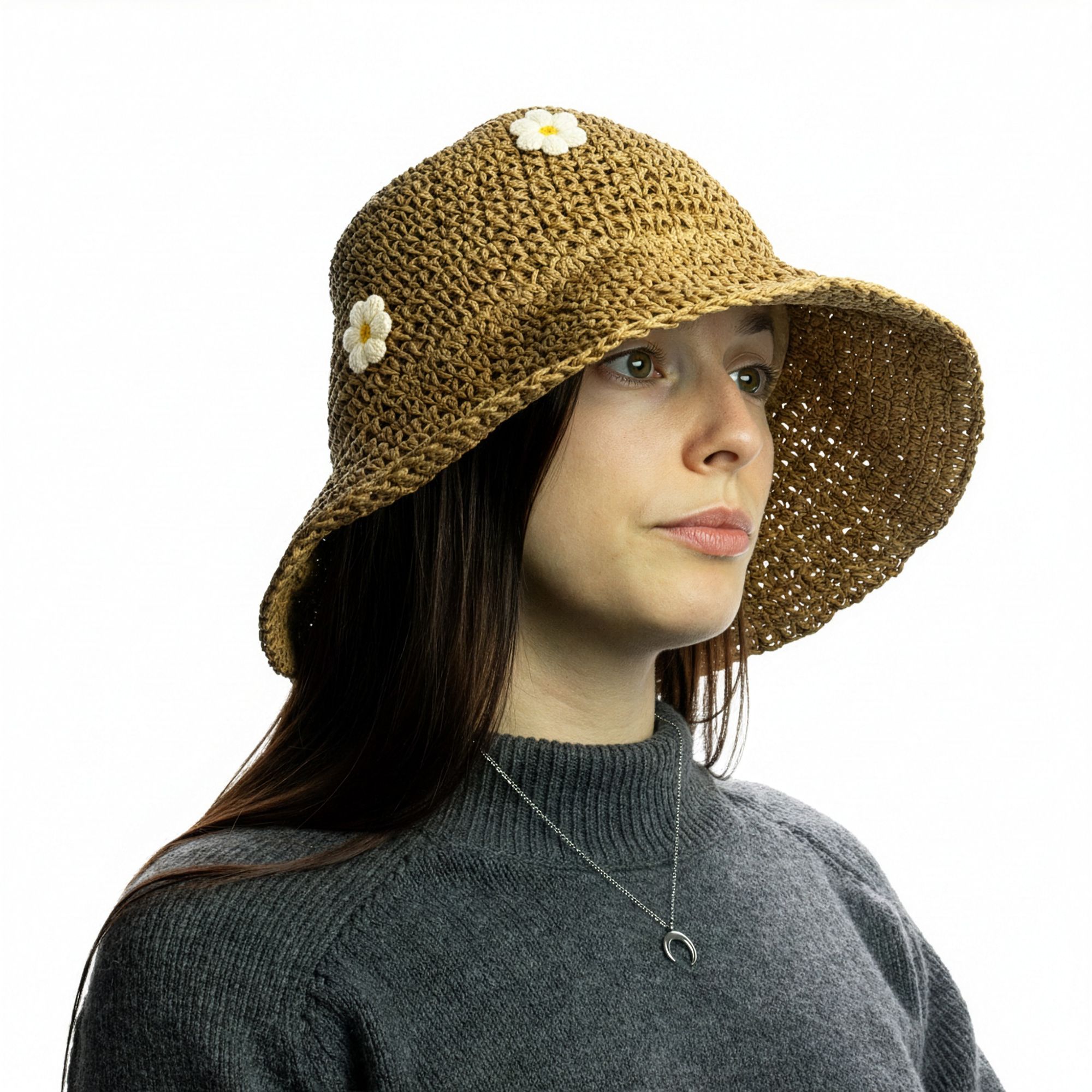 Nomad Sari Floppy Straw Sun Hat - Coffee & Daisies