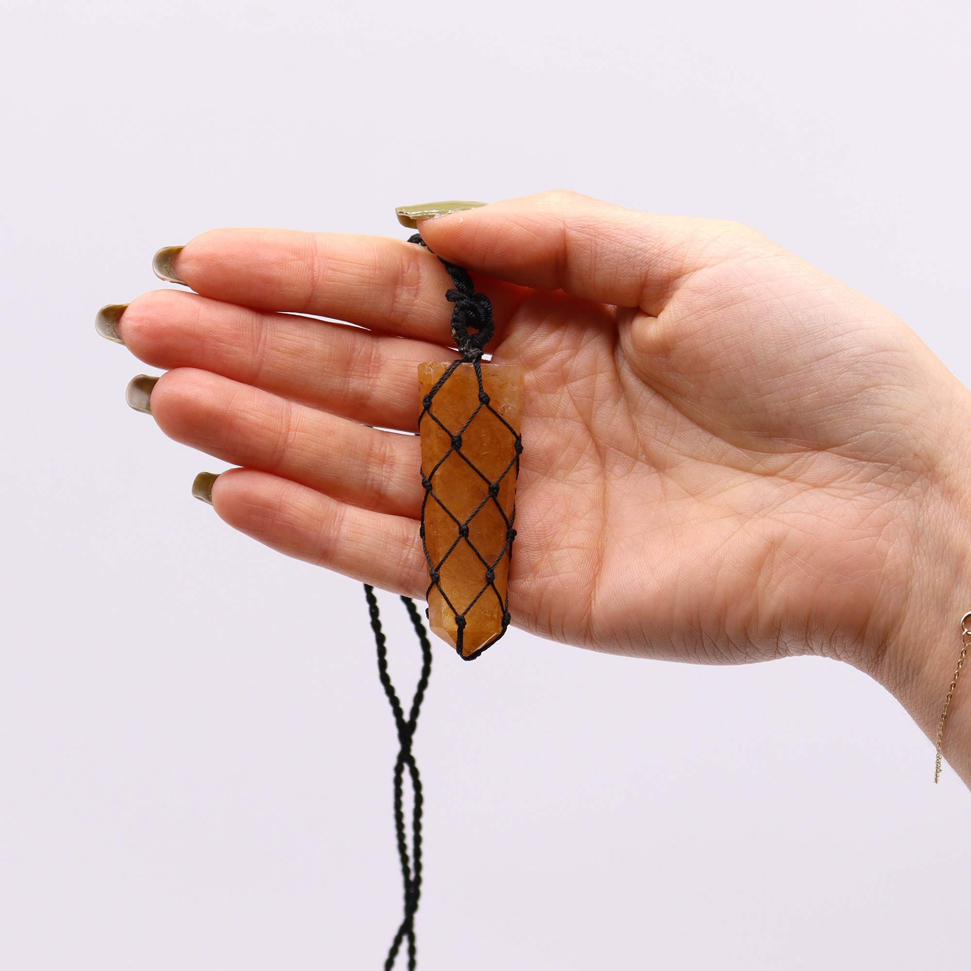 Laced Gemstone Flat Point Pendant - Golden Quartz - Image 2